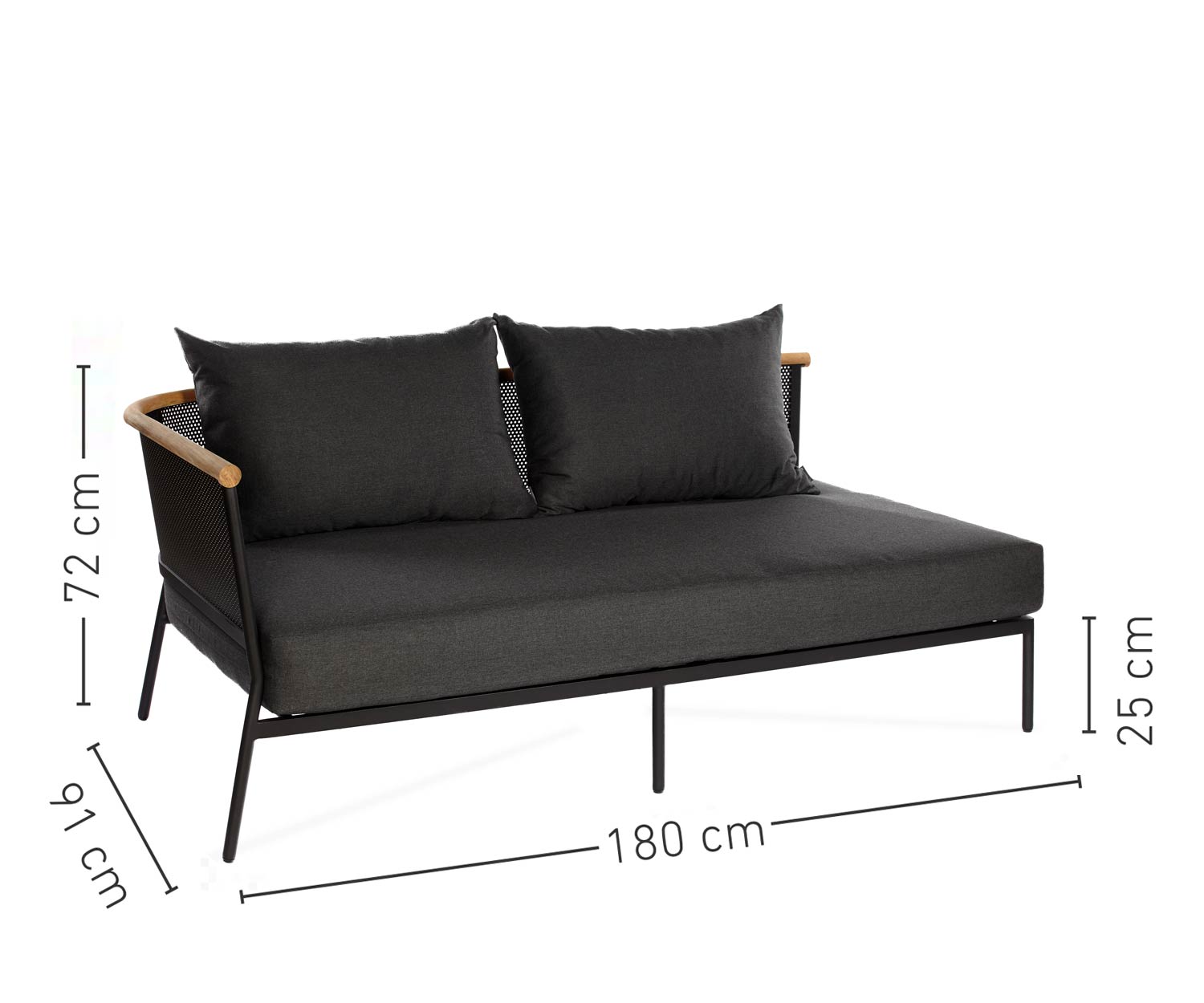 Oasiq Canapé d'angle 1 place Riad en anthracite et accoudoirs en bois de teck