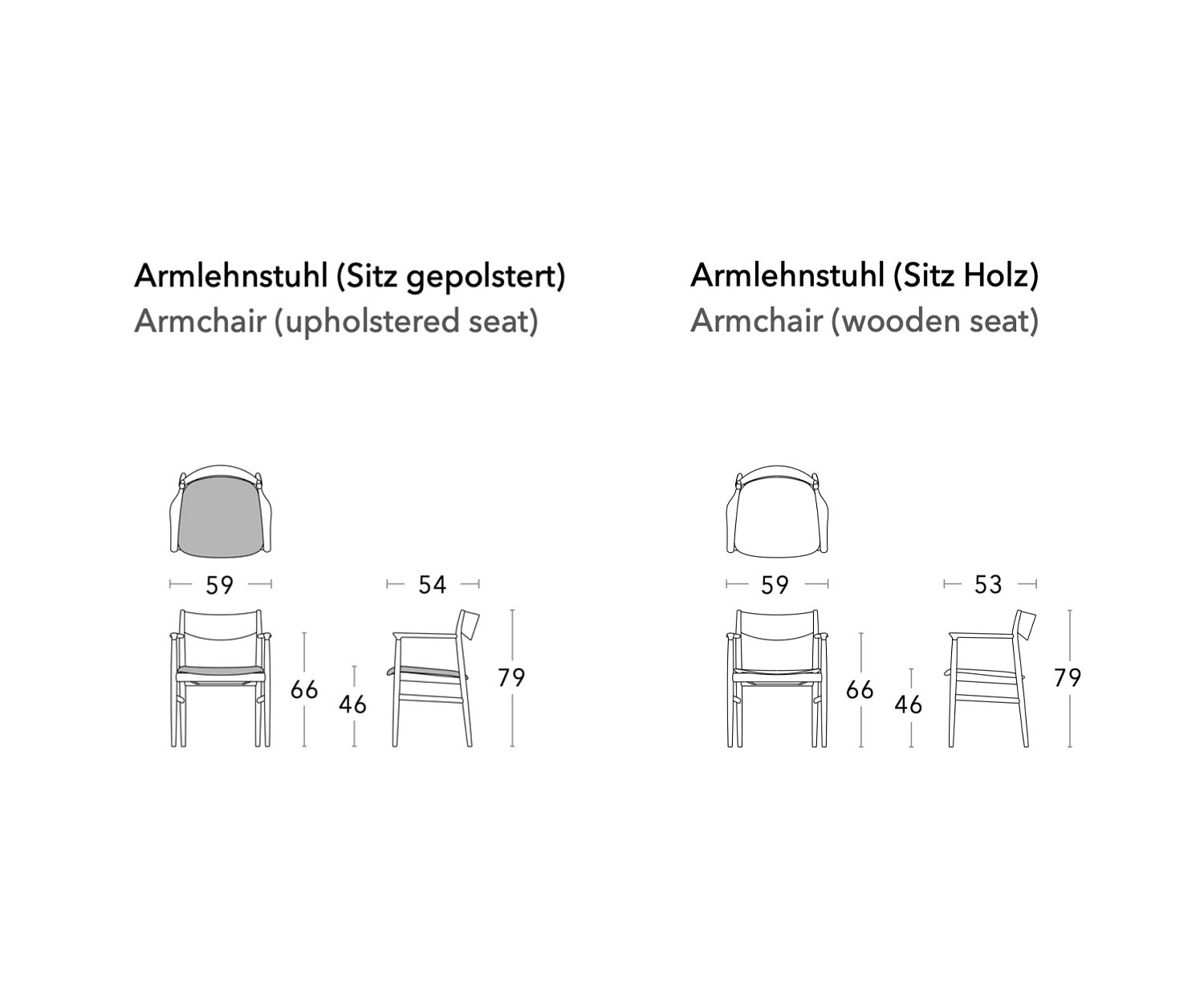 Conde House Kamuy Designer Chaise à accoudoirs Dimensions Esquisse Dimensions