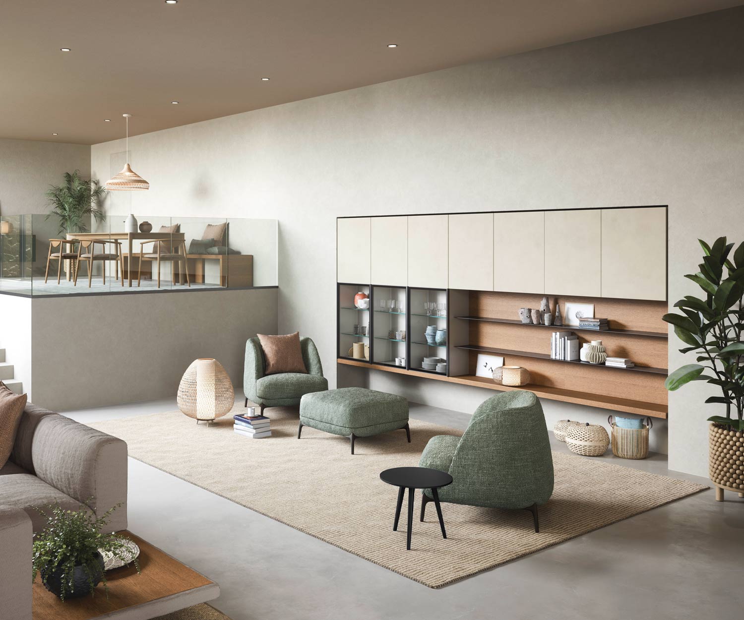 Black trio design coffee table from Novamobili next to sofa