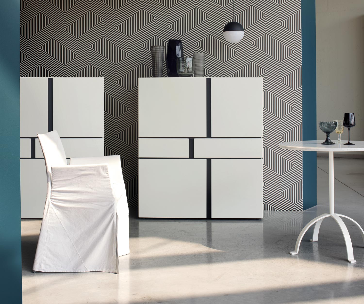Exklusives Livitalia Abaco Design Highboard Weiß Matt