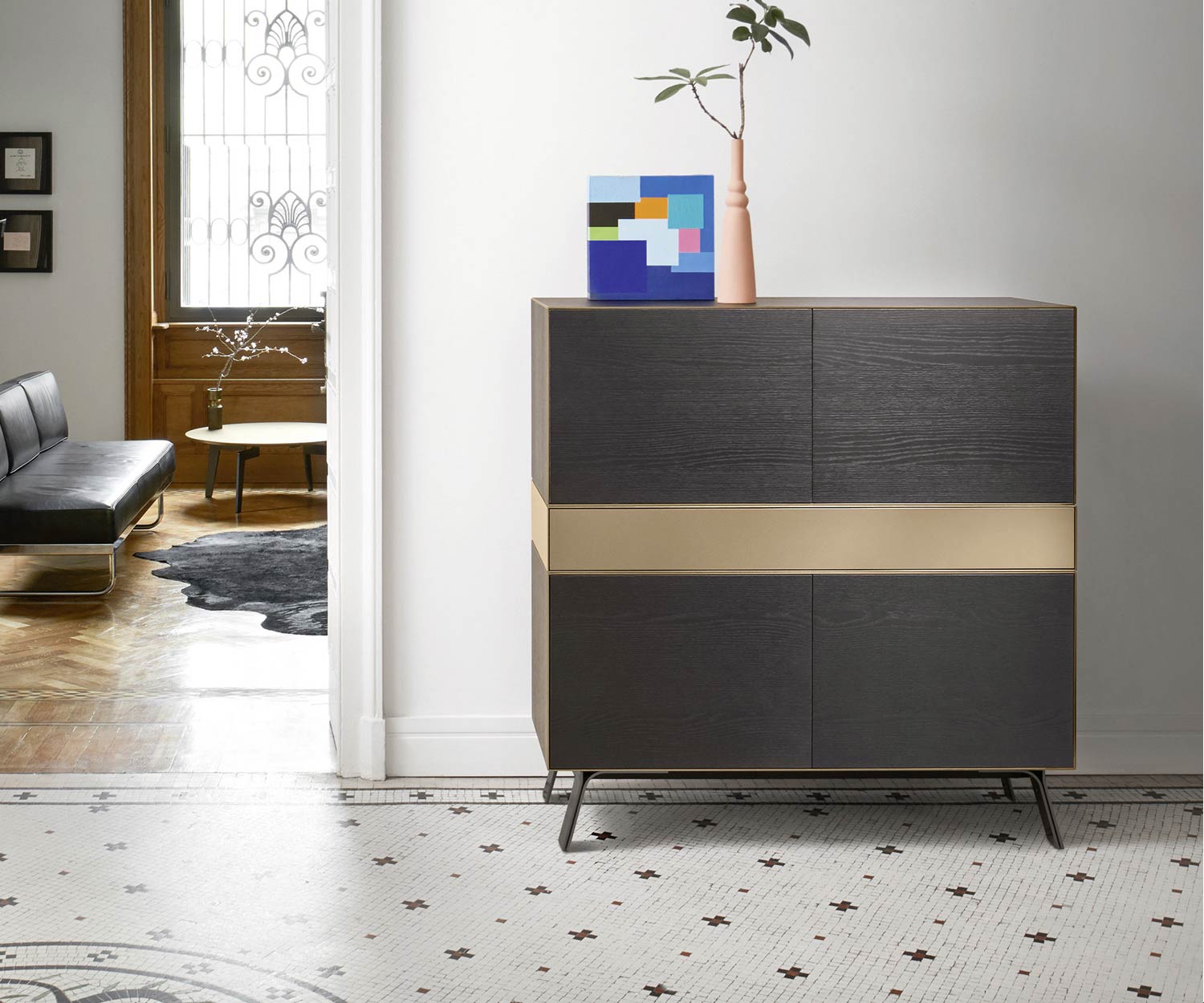 Modernes Designer Highboard Minimal von Livitalia offenes Fach Farbe Gold