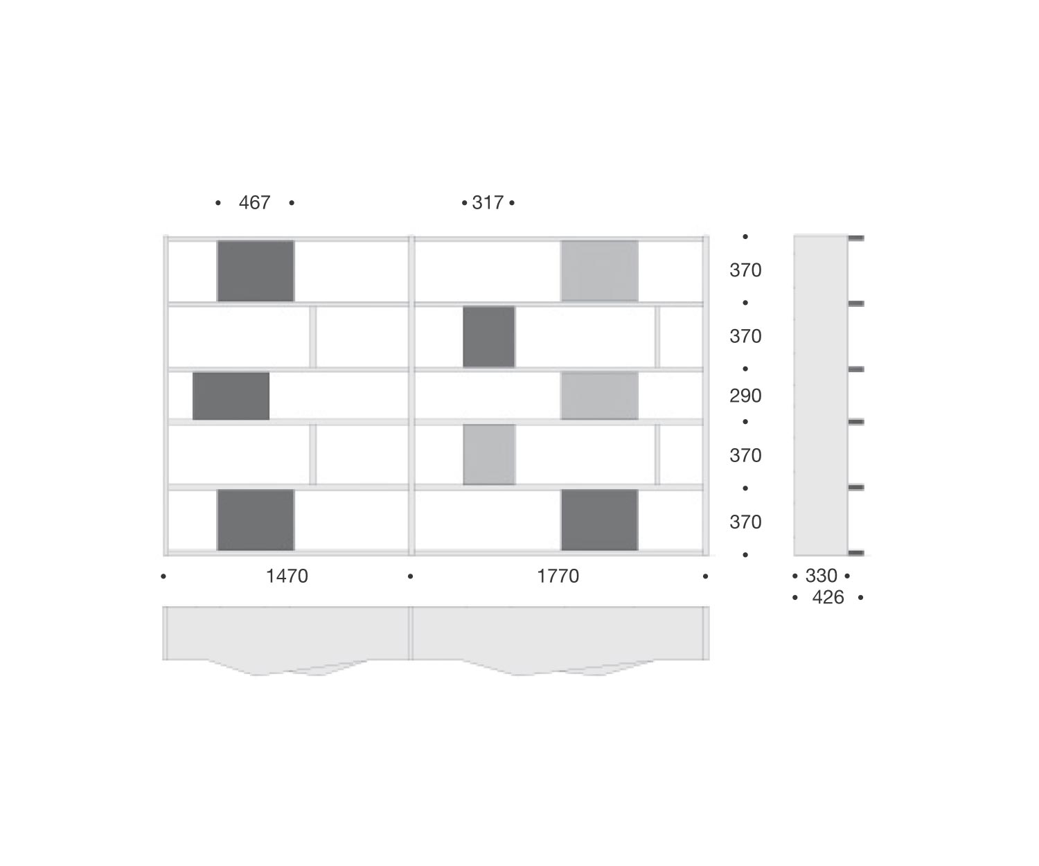 Livitalia Bibliothèque design C86 Dimensions Esquisse Dimensions