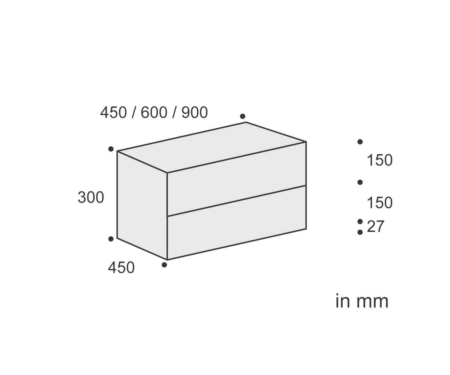 Livitalia Ecletto Table de nuit design avec 2 tiroirs Esquisse Dimensions Dimensions