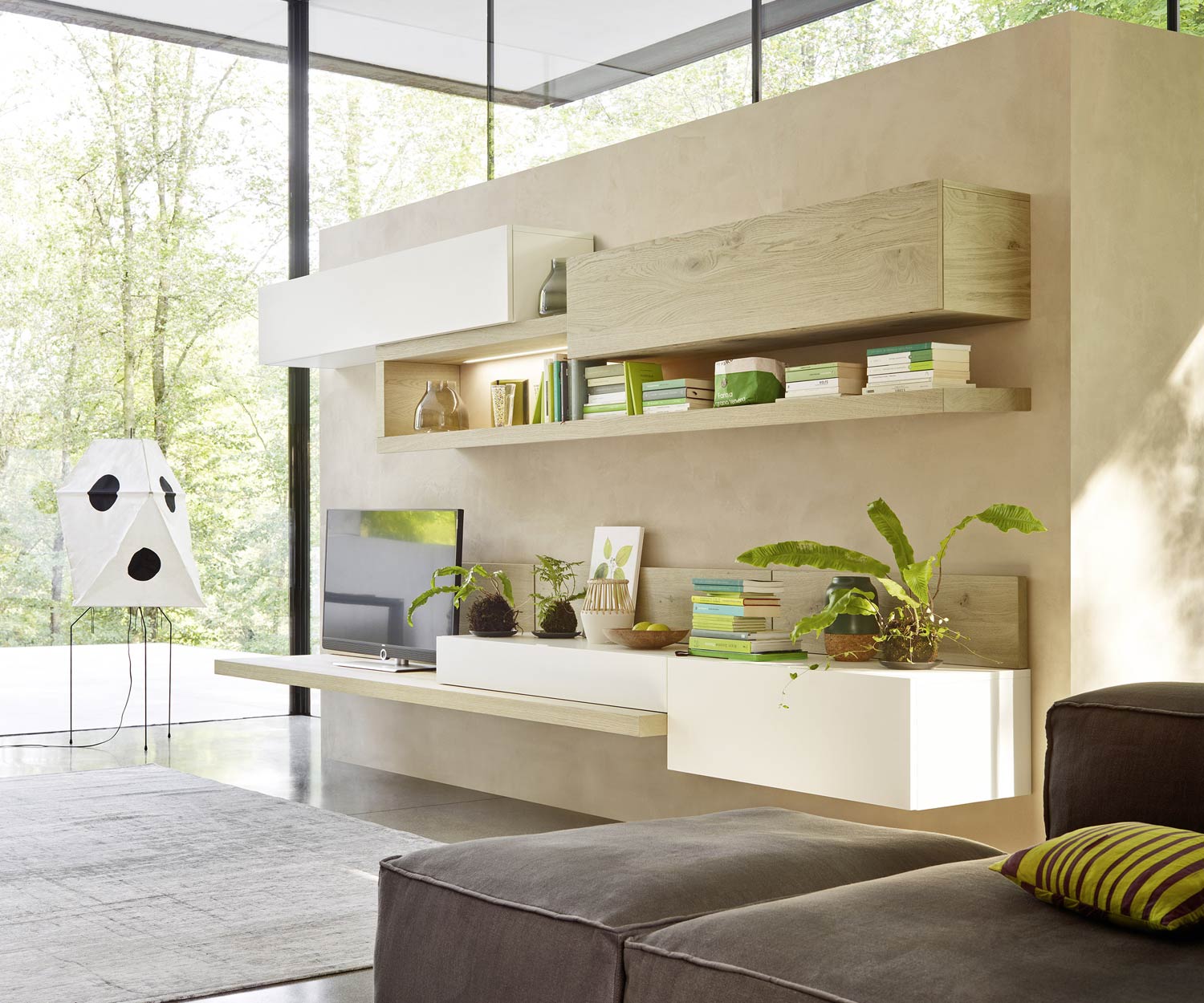 Exklusive Livitalia Design Wohnwand C26 in Eiche Natur furniert
