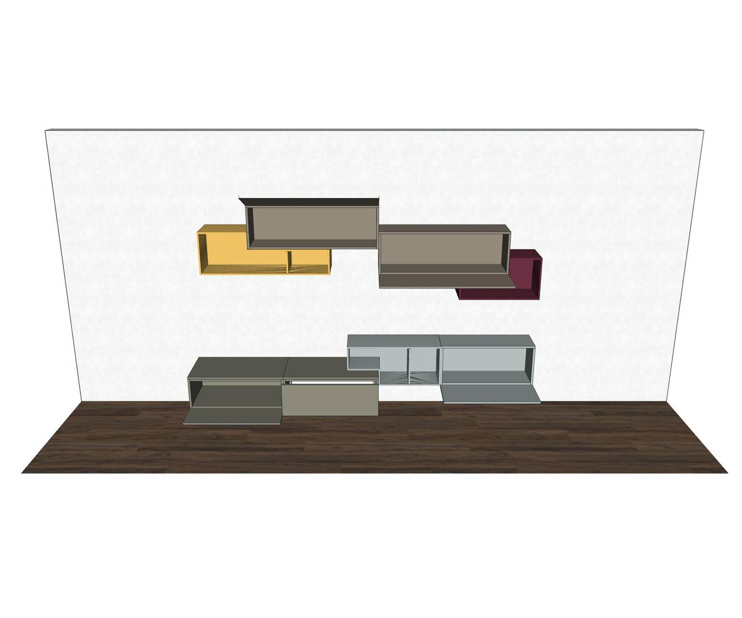 Livitalia Tetris Design wandmeubel C19 met deuren en elementen open