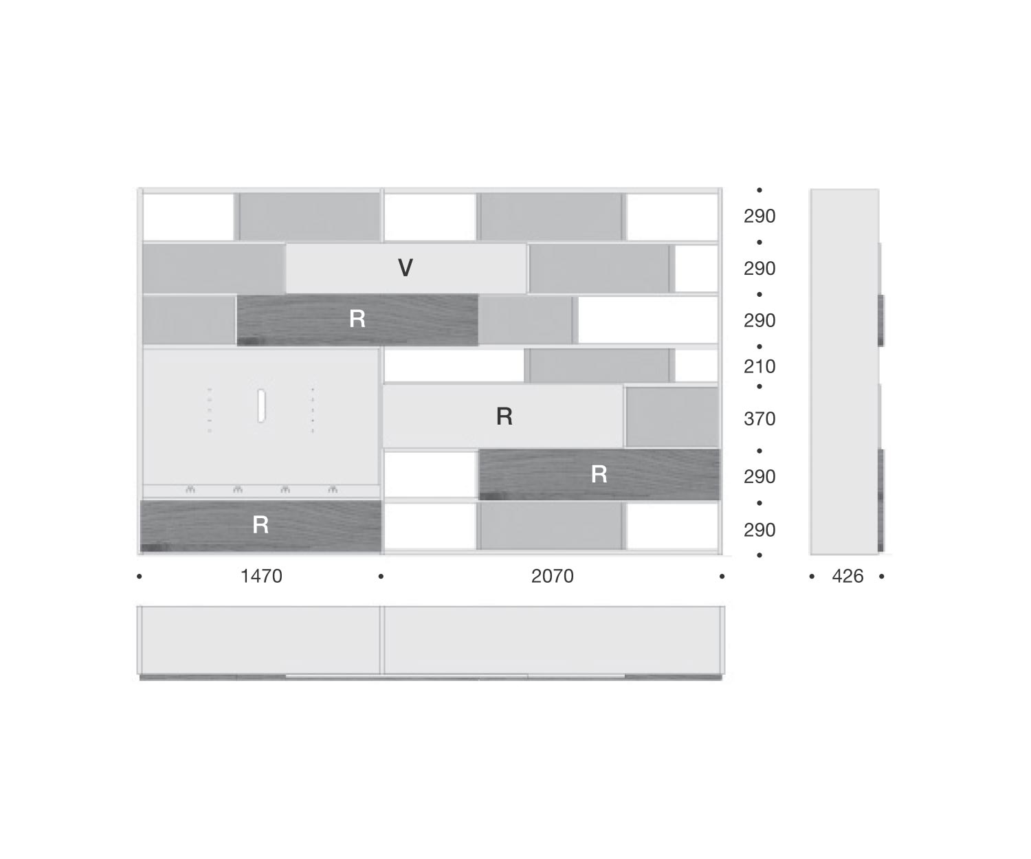 Livitalia Étagère à livres design C51 Esquisse Dimensions Dimensions