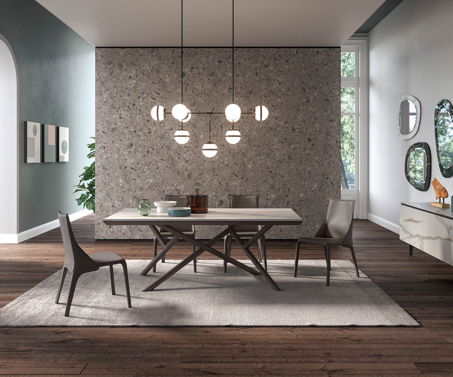 Hochwertiger Ozzio Random Design Esstisch T251 ausziehbar Marmor Tischplatte