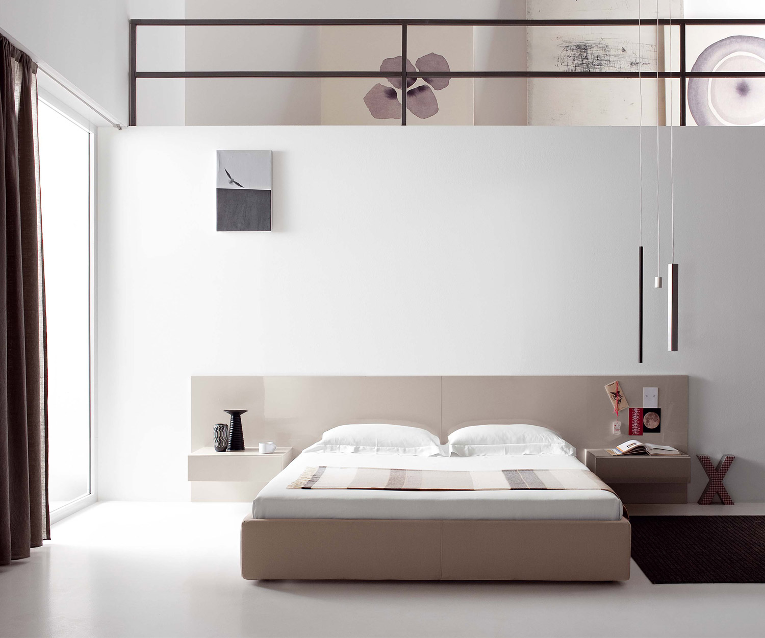Novamobili Nachttisch Easy 1 Schublade hängend Beige Hochglanz