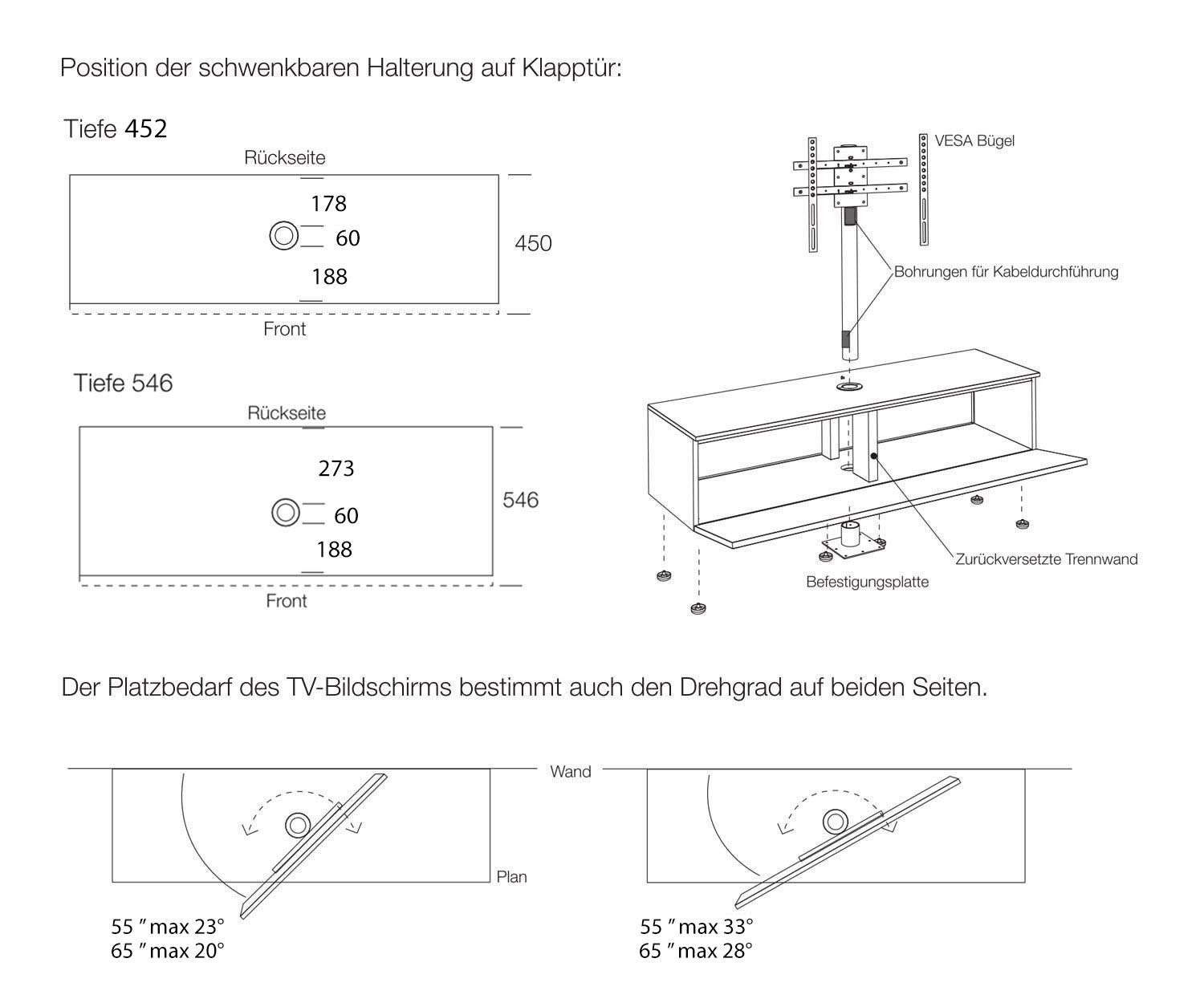 Livitalia Vesa Konfigurator Position TV Halterung auf Design Lowboard