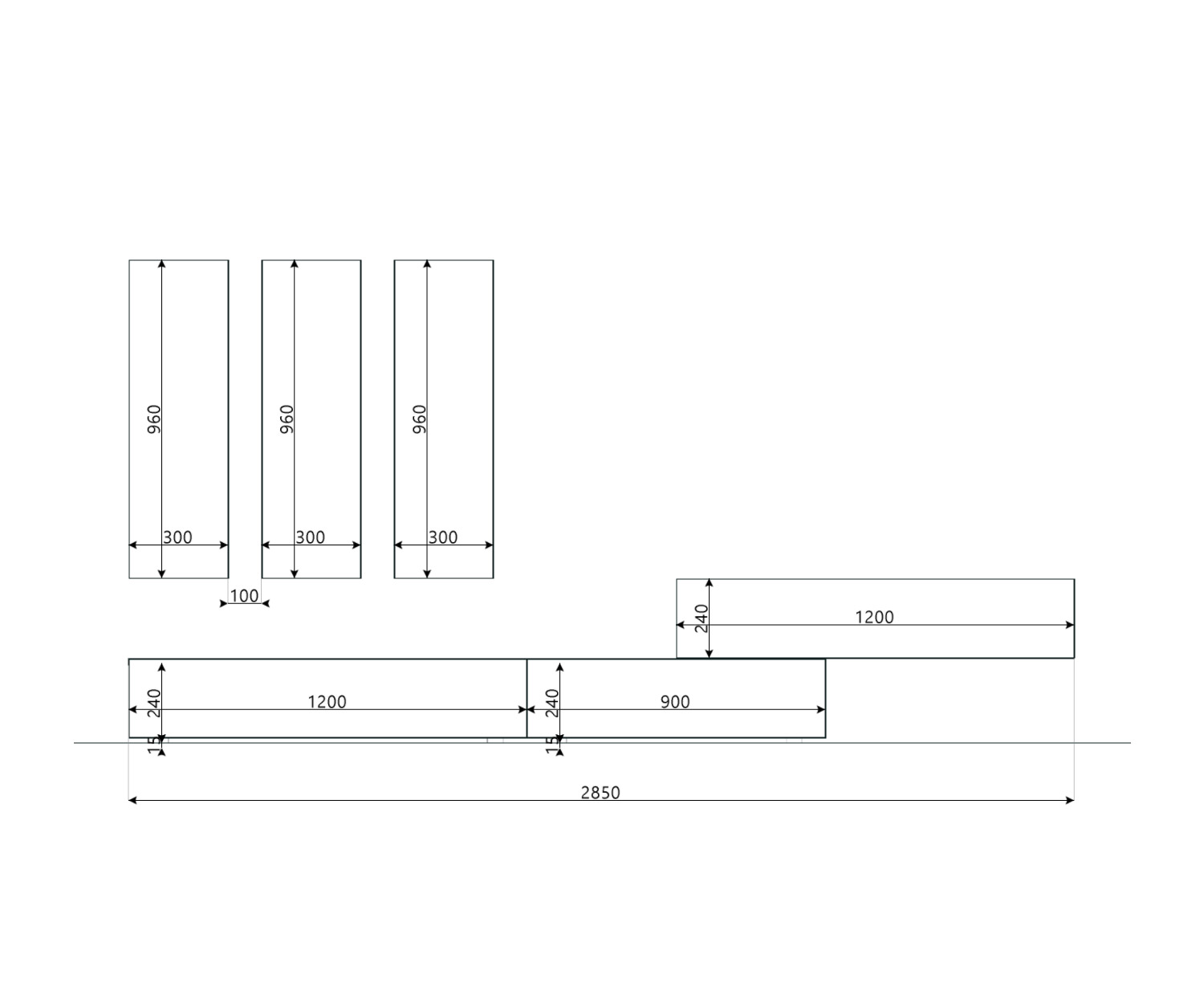 Livitalia Design wall unit C14B Sketch Sizes Dimensions Dimensions