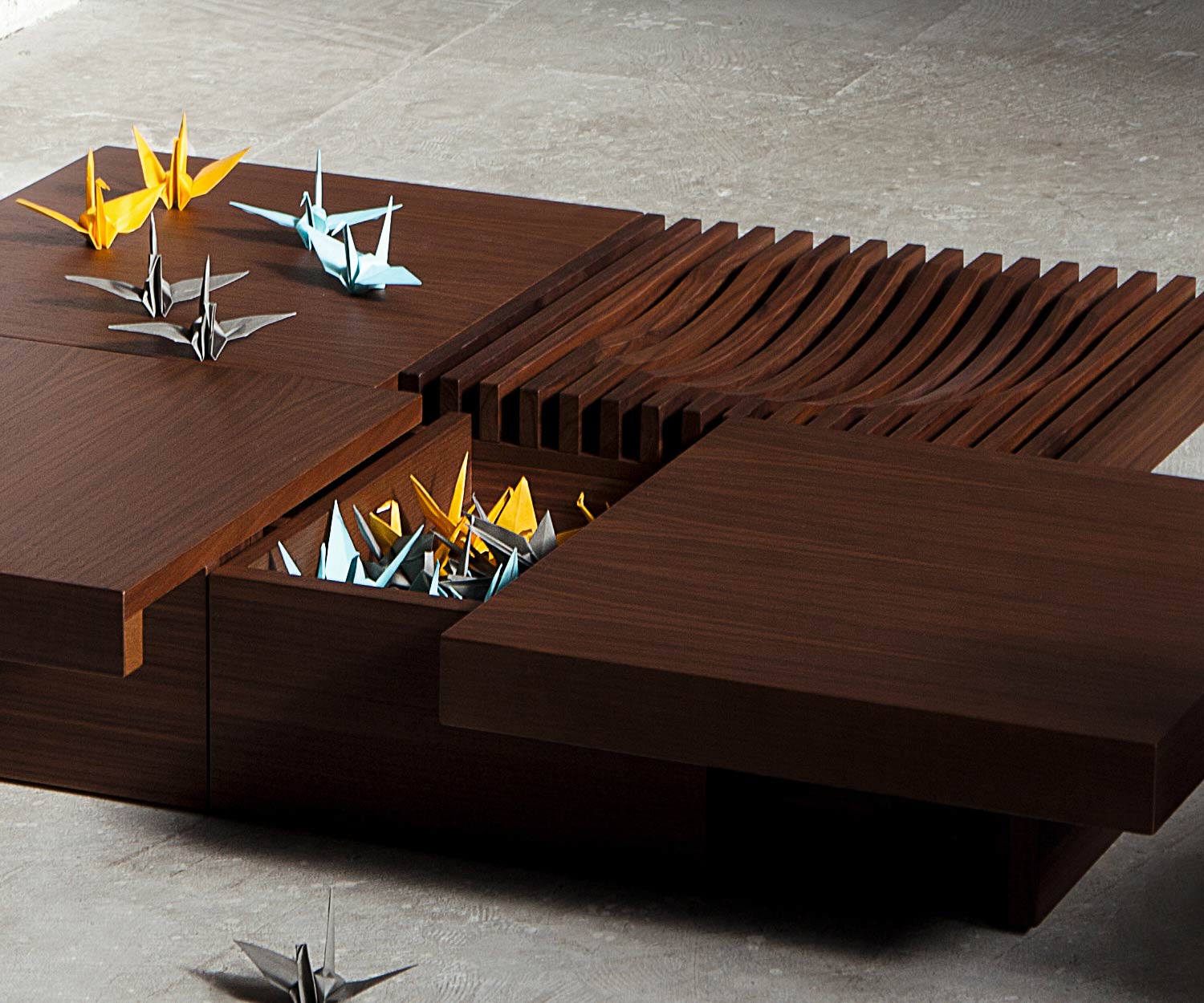 Exklusiver Conde House Barringer Design Couchtisch mit offenem verstecktem Fach