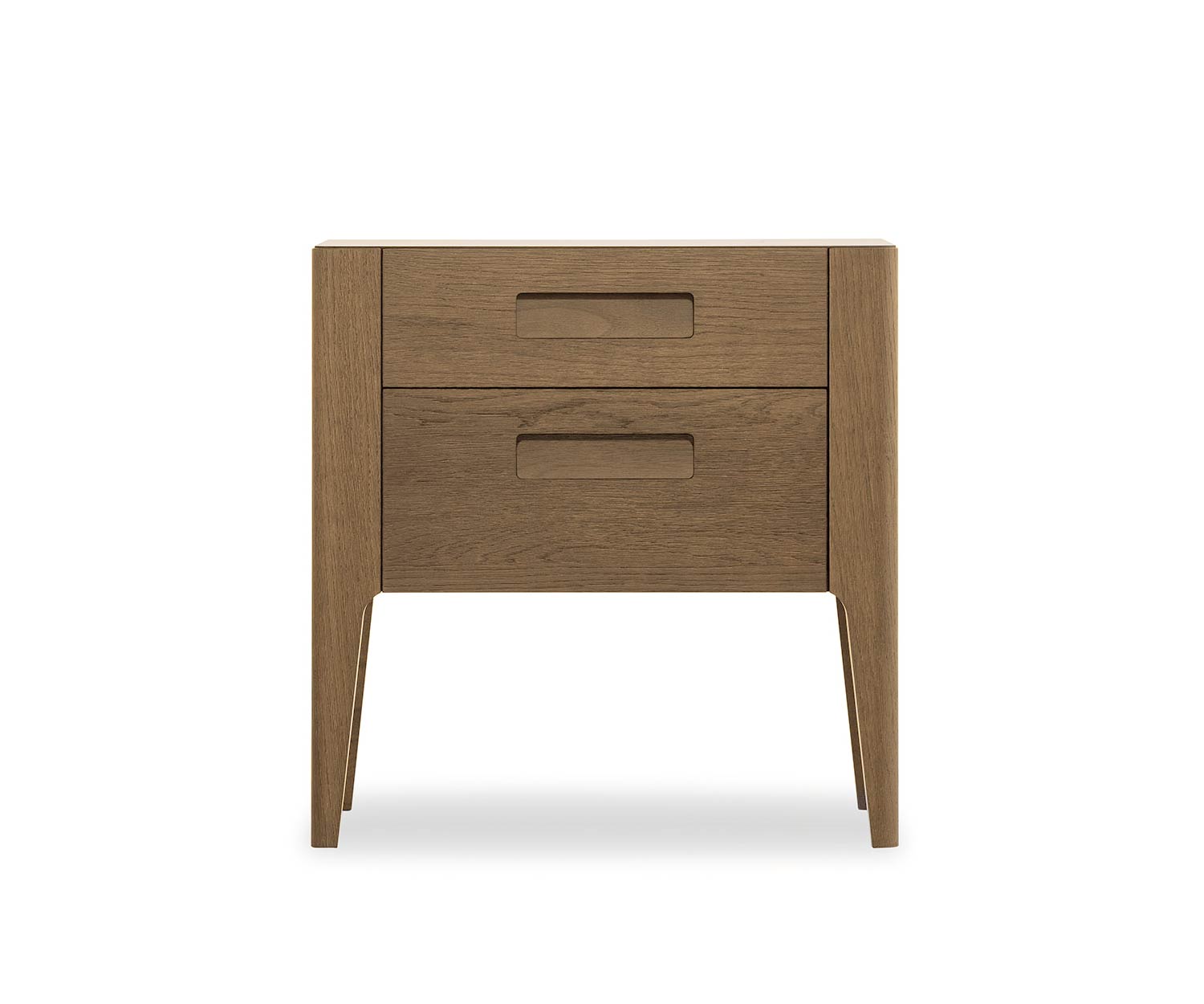 Table de nuit design Giotto 2 tiroirs plaqué chêne Miele