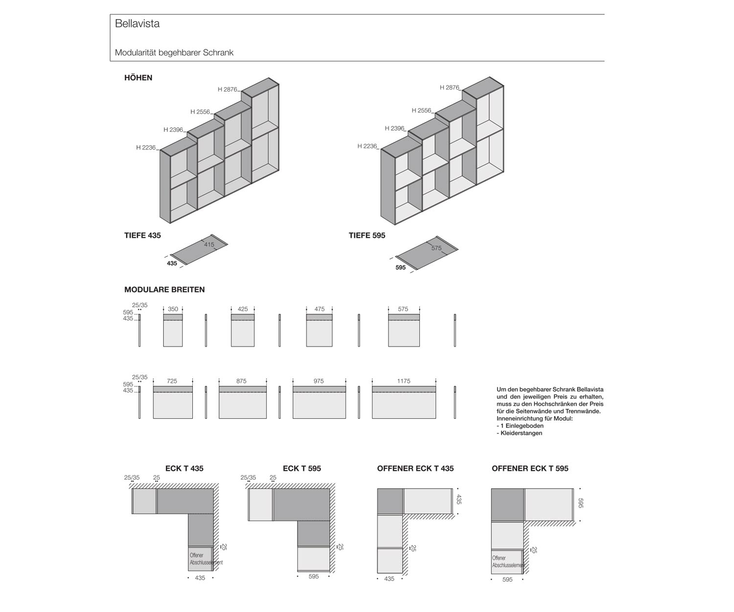 Livitalia Bellavista Design Système de dressing Dimensions Esquisse