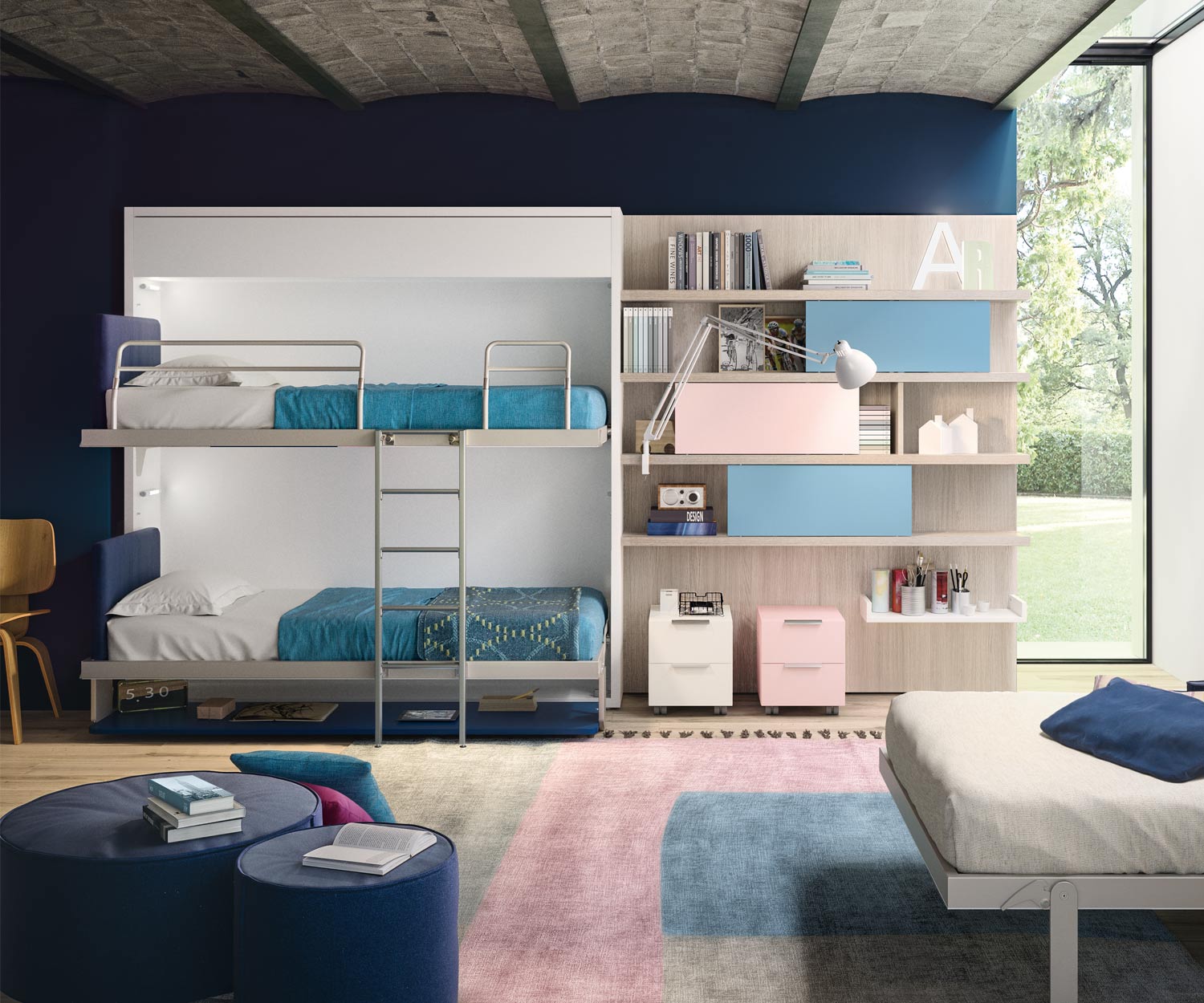 Exklusives KALI DUO 1943 / 2200 Design Schrankbett mit Schreibtisch