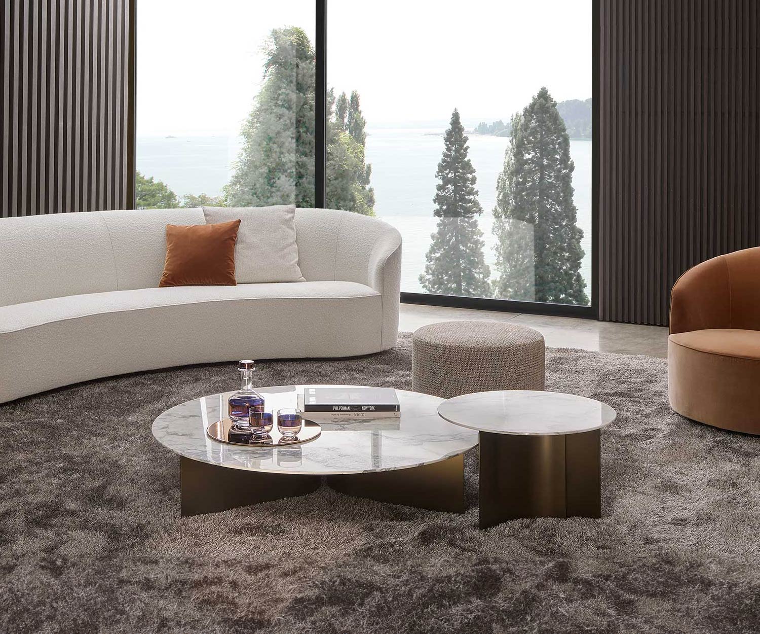 Exklusiver Marelli Couchtisch Wave Marmor Arabescato Grau Metallgestell Schwarz