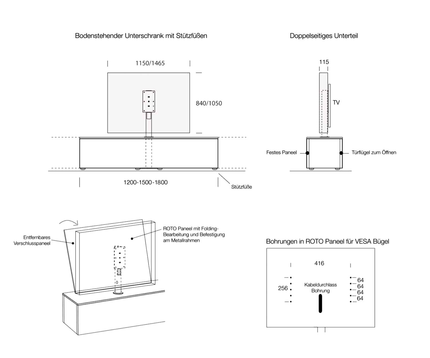 Livitalia Roto Designer Design Lowboard Maße Skizze Größe