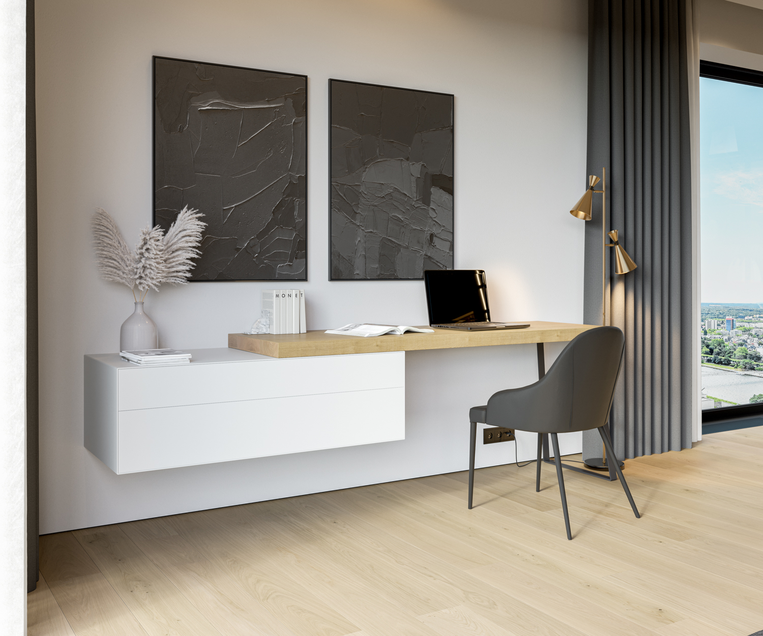 Design Homeoffice Schreibtisch mit Kommode