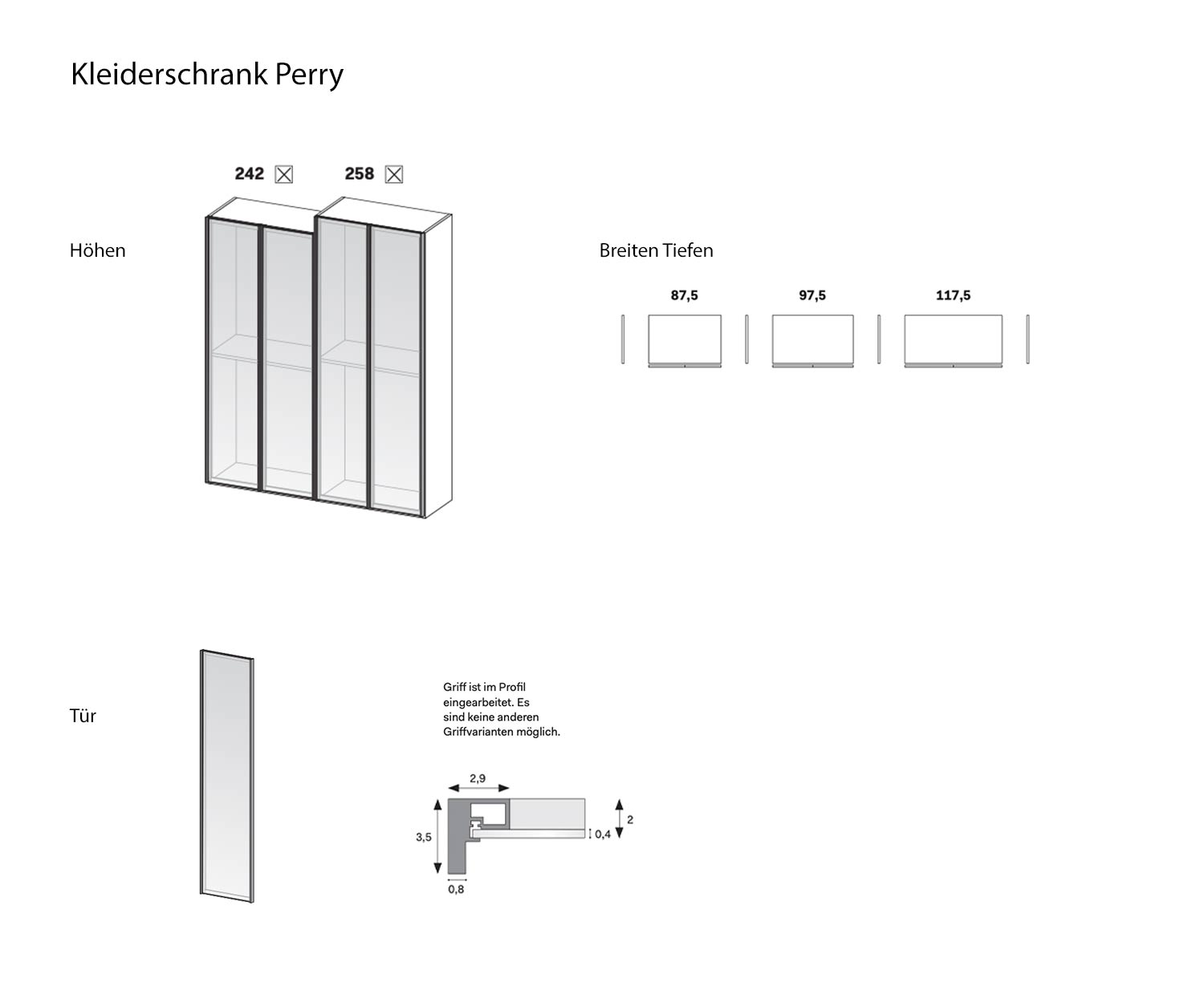 Croquis Dimensions Novamobili Perry Armoire à vêtements