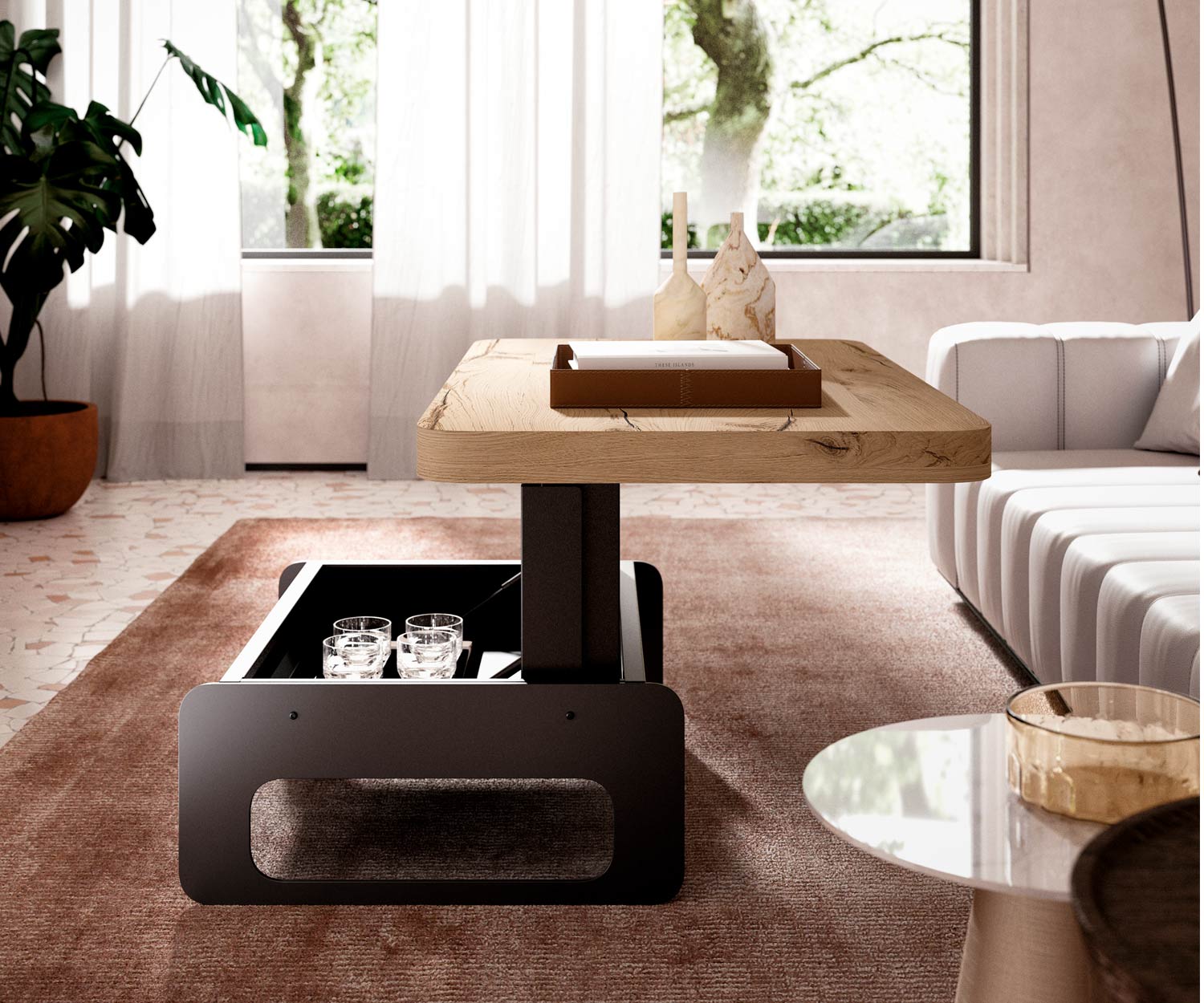 Ozzio_T059 Bell Design Couchtisch hoehenverstellbar mit staufach