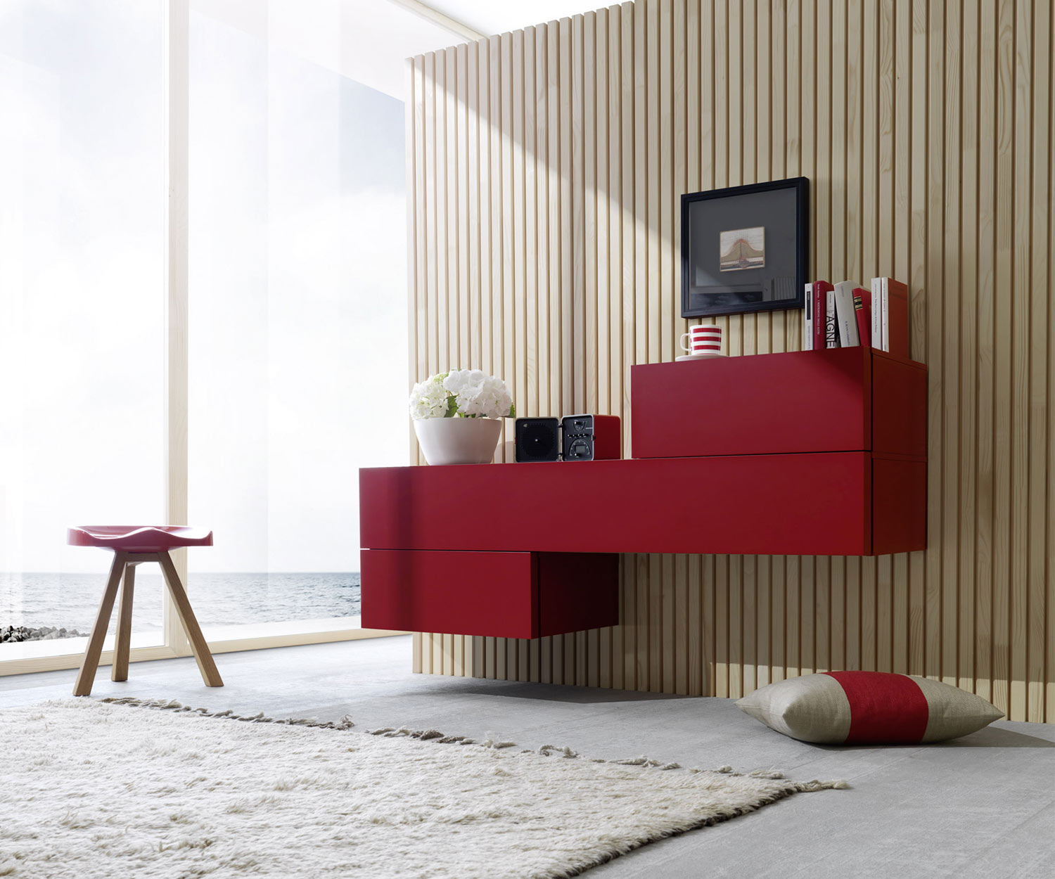 Exklusive Livitalia Valeo Design Wandkommode in Rot