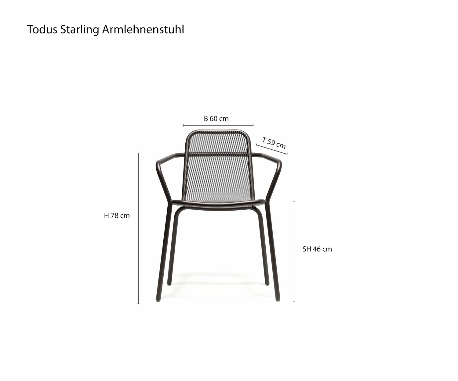 Dimensions Todus Starling Chaise à accoudoirs design