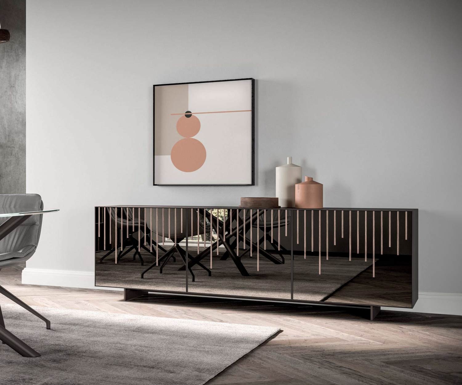 Design Sideboard mit spiegel glas front rauch