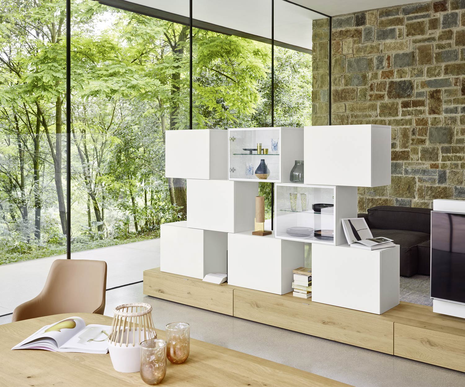 Livitalia Meuble-paroi design de haute qualité C46 Chêne blanc mat