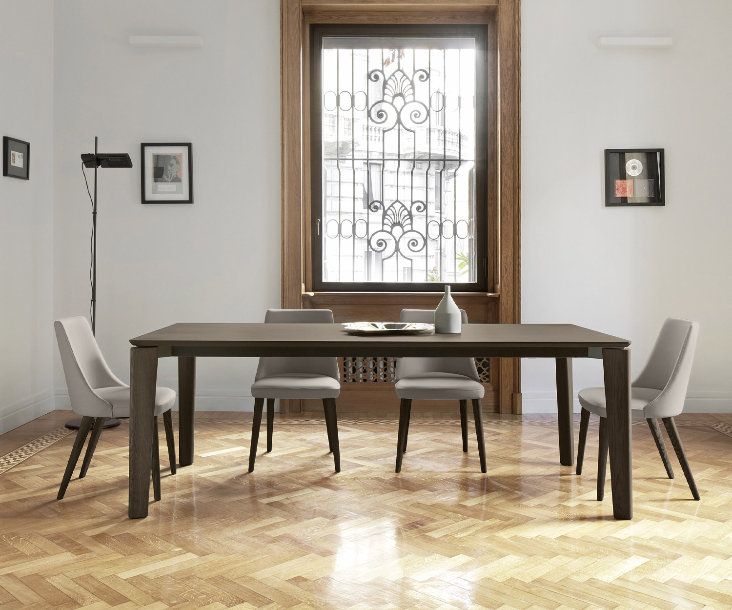 Exklusiver Livitalia Design Esstischstuhl Eva mit Kunstleder Bezug in Beige