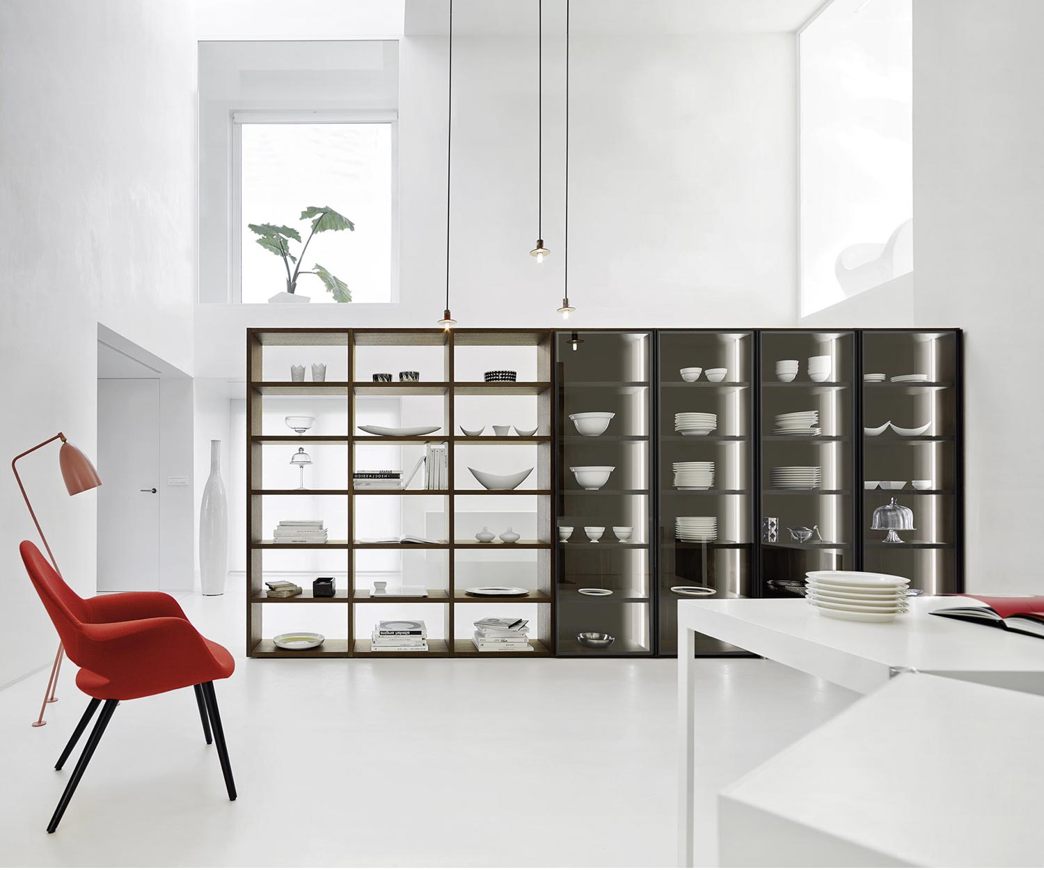 Exklusives Livitalia Design Bücherregal Glastüren Raumteiler C91