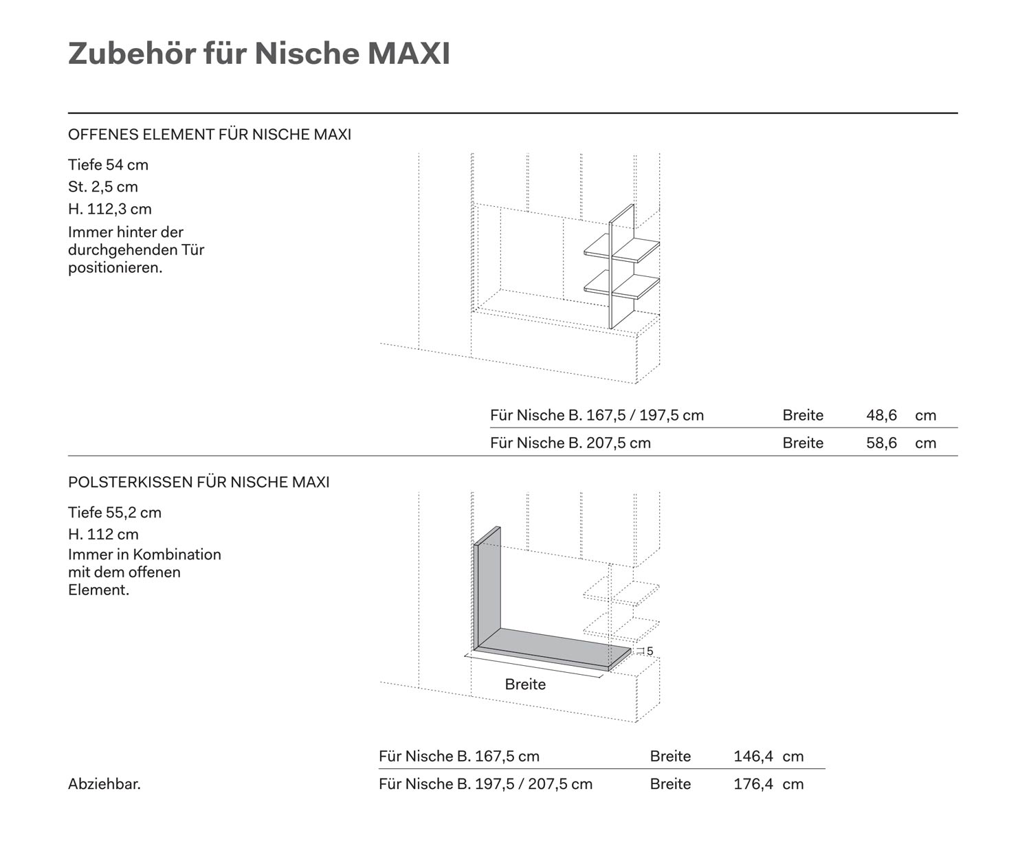 Designer Armoire Novamobili Gola avec banc Détails Esquisse Dimensions