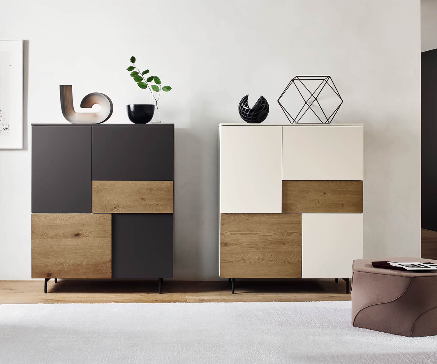 Livitalia Highboard design de haute qualité Incontro en gris et en blanc mat