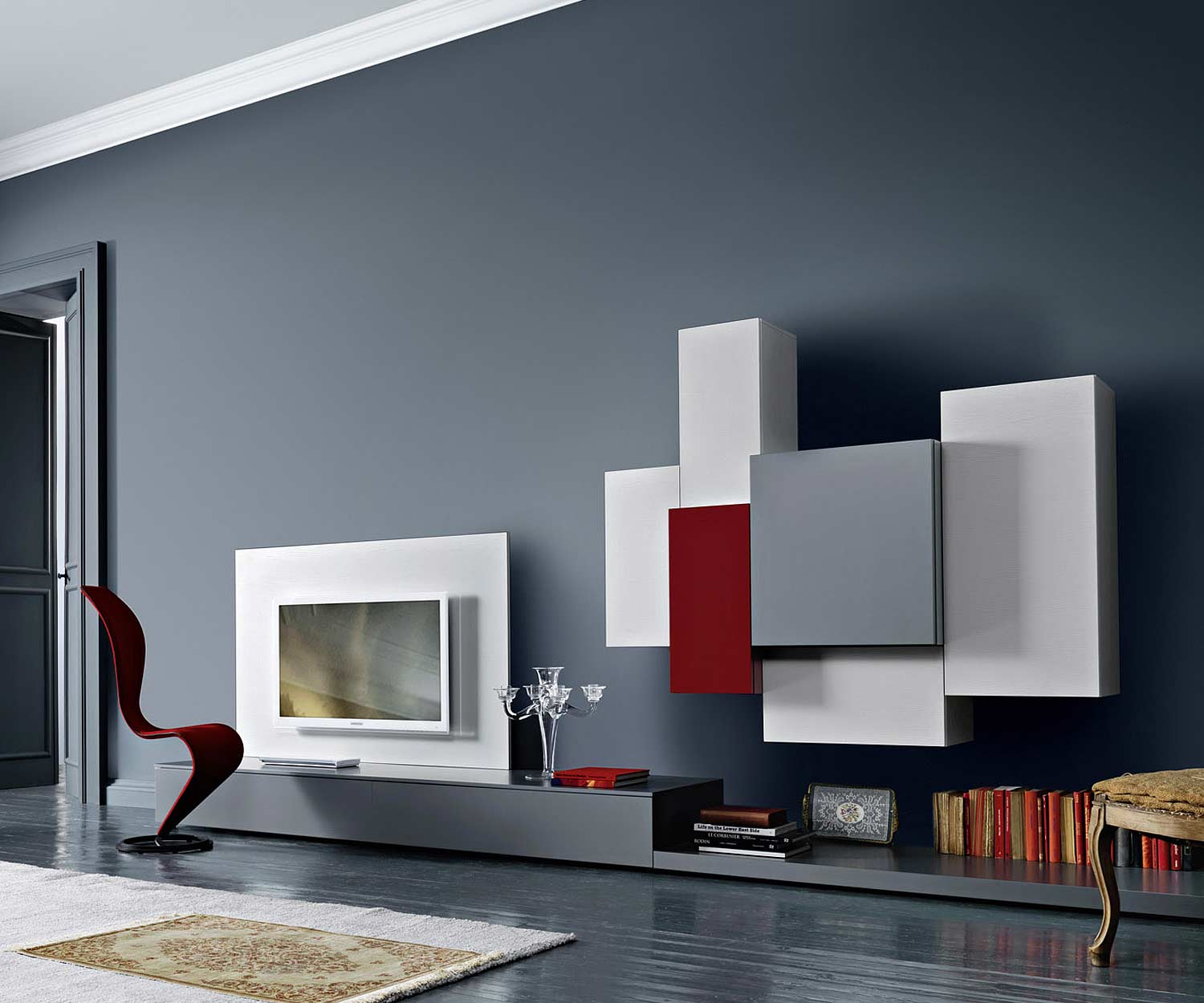 Exklusives Livitalia TV Design Wandpaneel in Dunkelgrau Matt