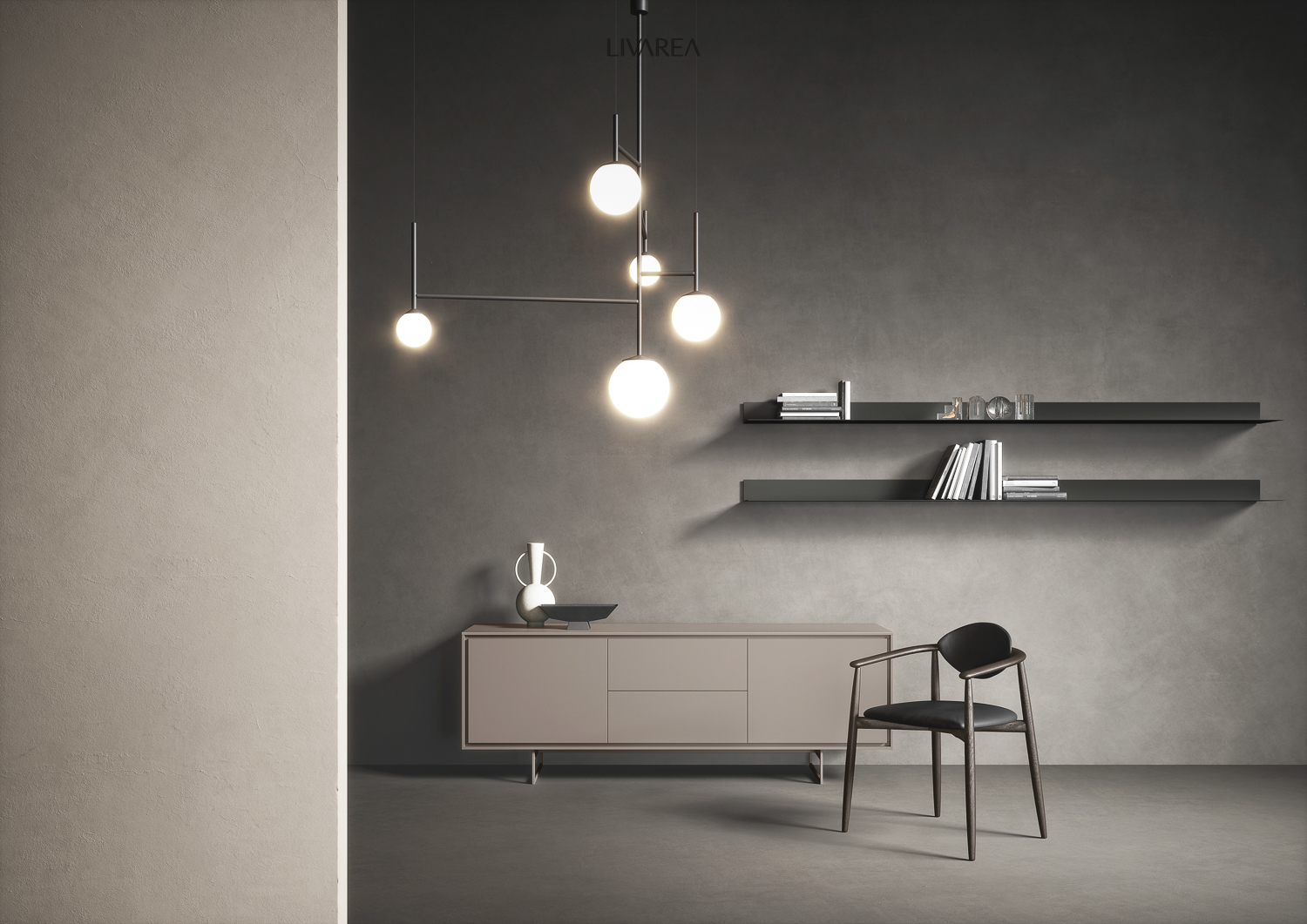 Wohnzimmer Sideboard in beigem Mattlack auf Kufen stehend