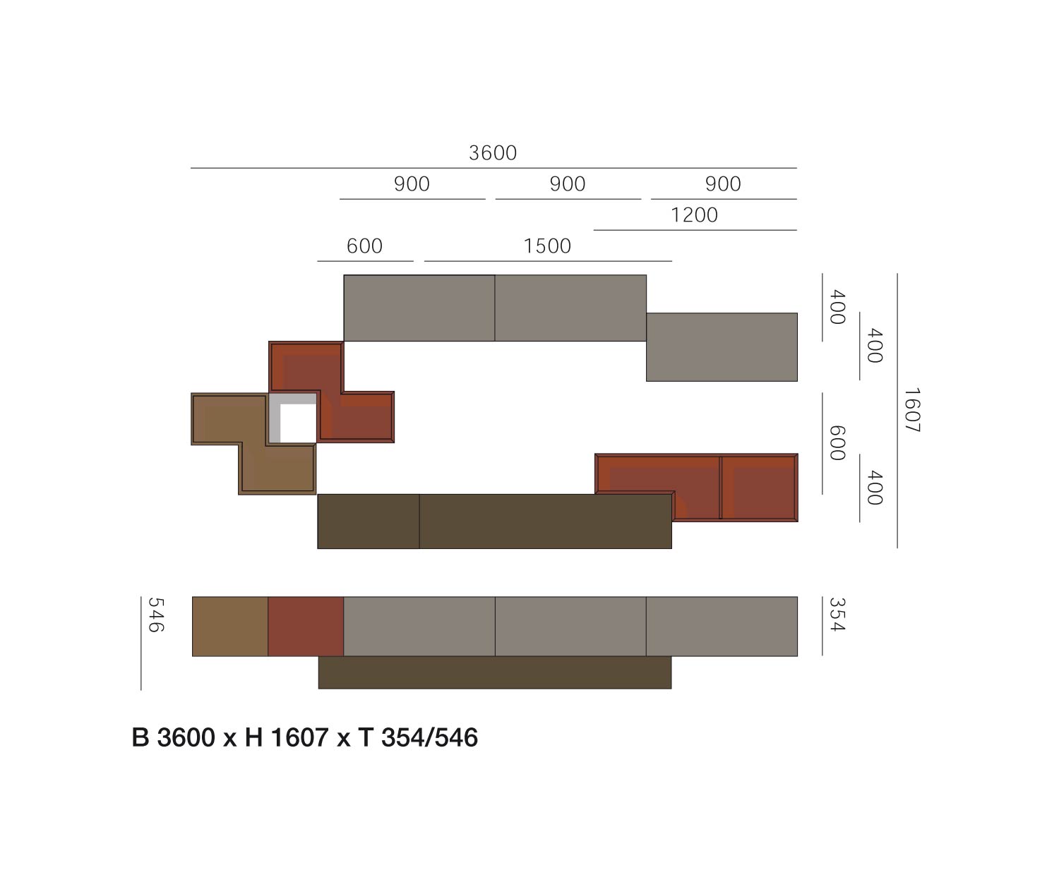 Livitalia Design wall unit C23 Dimensions Sketch Sizes Sizes