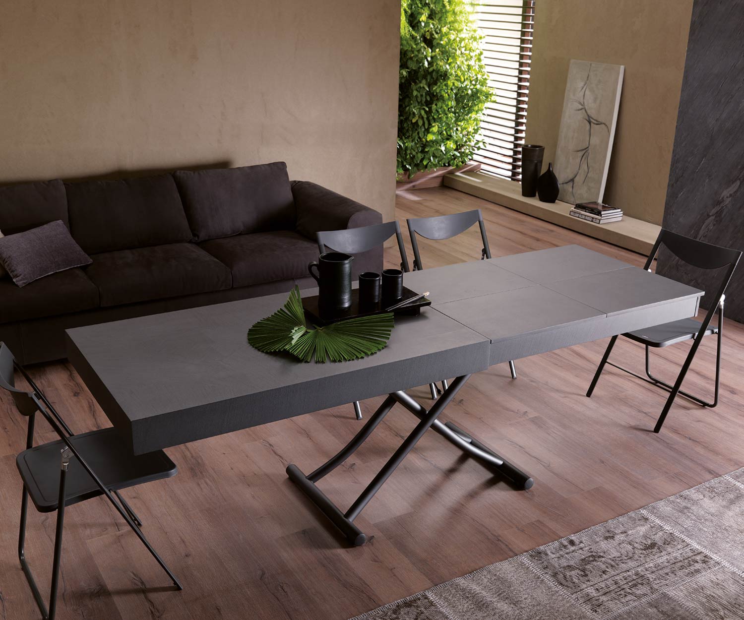 Ozzio Table Newood T123 à rallonges avec plateau en béton
