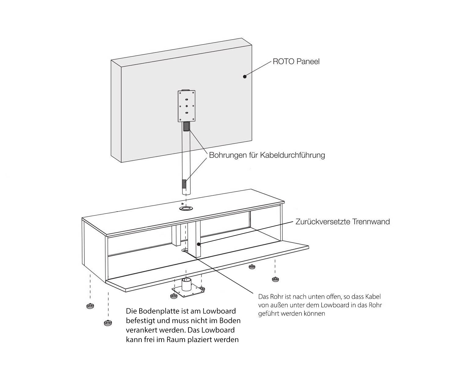 Livitalia Roto Design Design Lowboard Aufbau Korpus Kabeldurchlässe