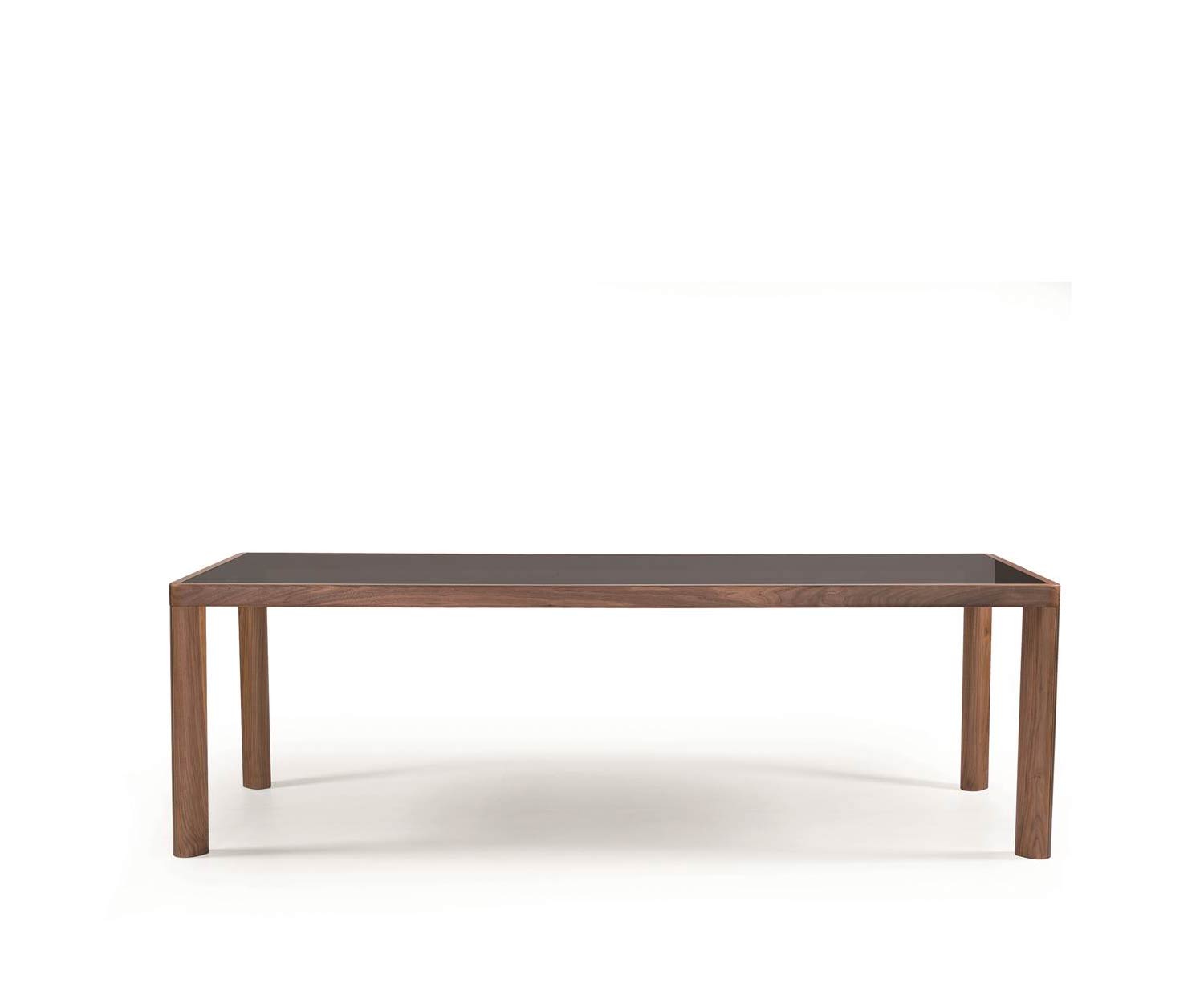al2 ka bera 001 b Table de salle à manger design plateau en verre avec pieds en noyer massif