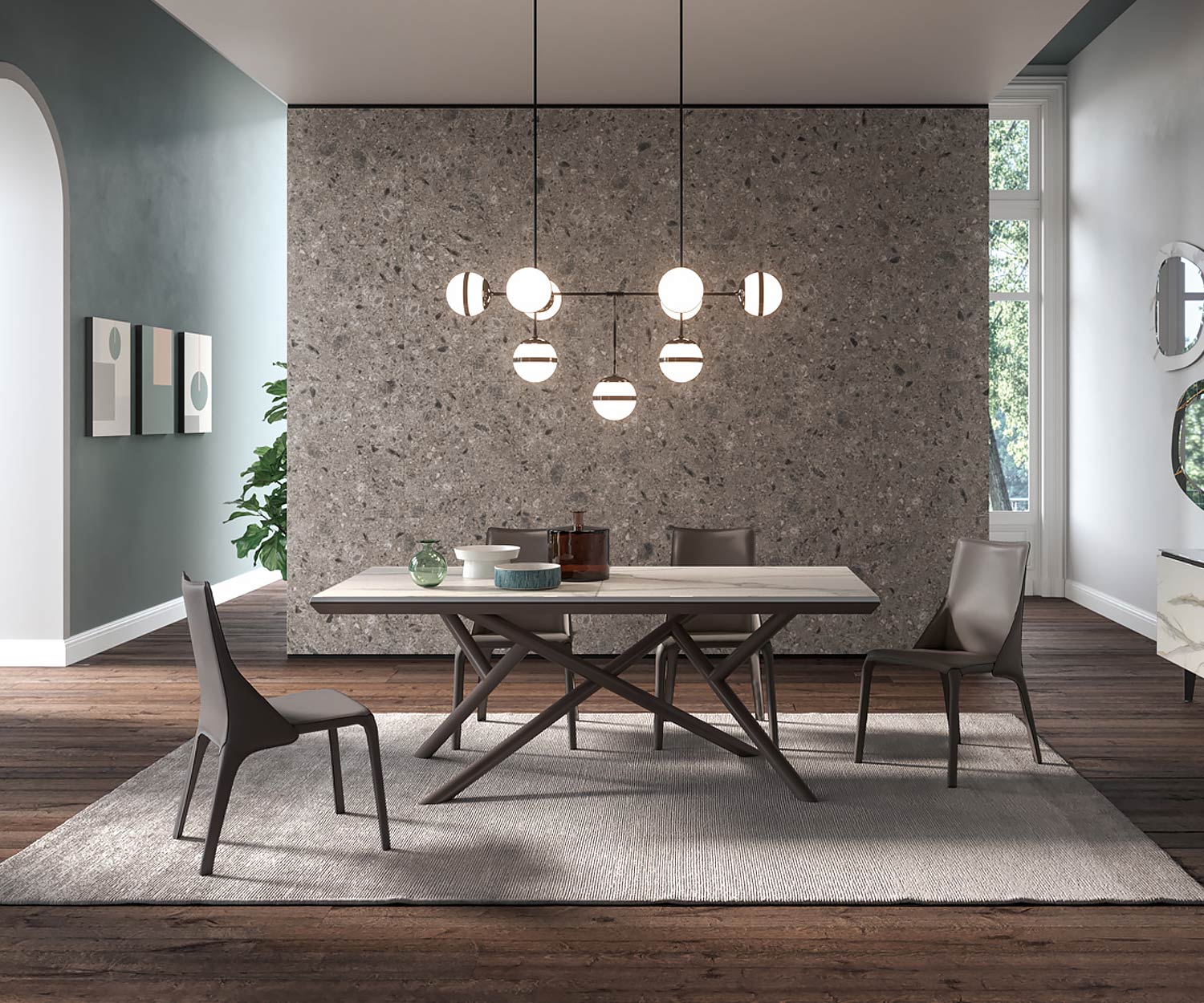 Luxuriöser Design Lederstuhl Glattlederfarben in Anordnung im Esszimmer
