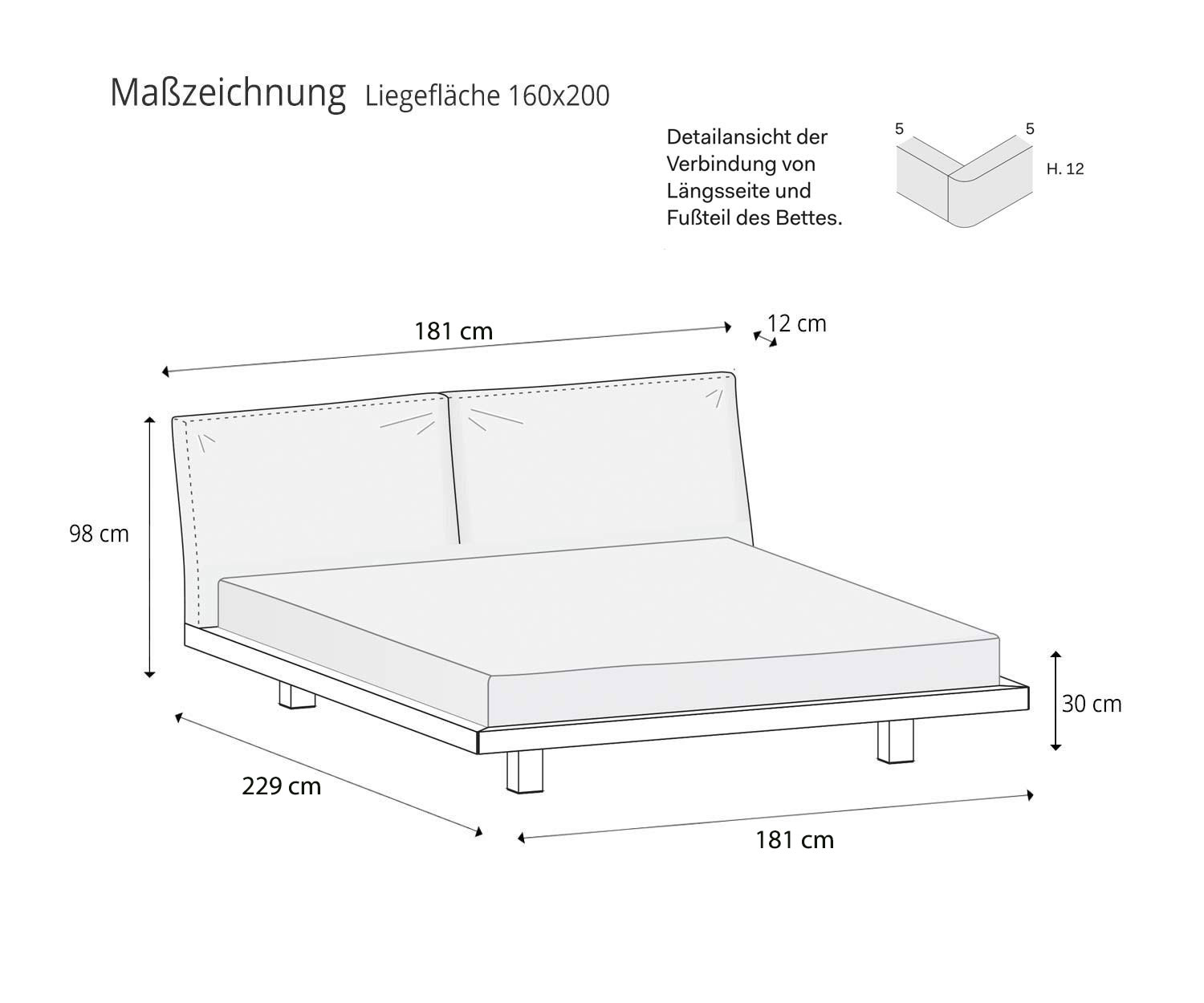 Novamobili Bett Nido Maße Größen Größenangaben Aufbau Skizze Maße 160
