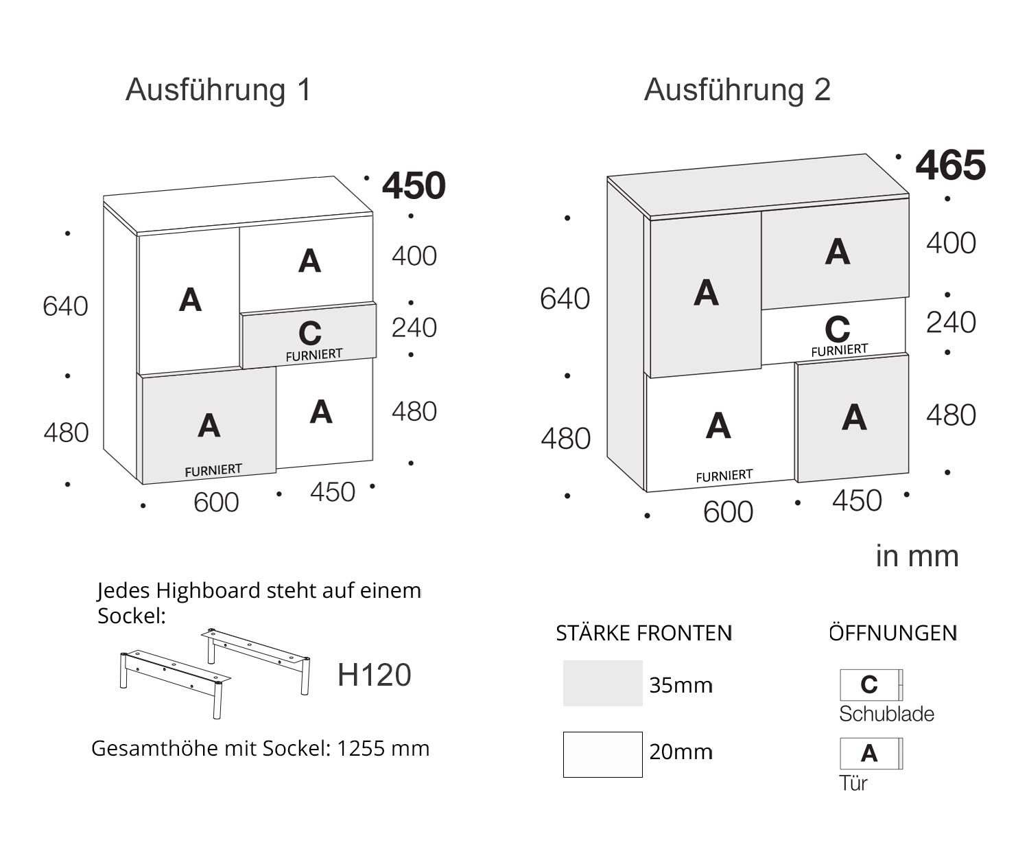 Design Highboard Incontro Dimensions Esquisse Taille Indications de taille