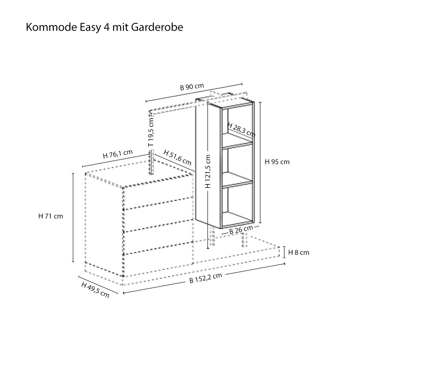 Easy 4 mit Garderobe von Novamobili Skizze Maße Größen Größenangaben