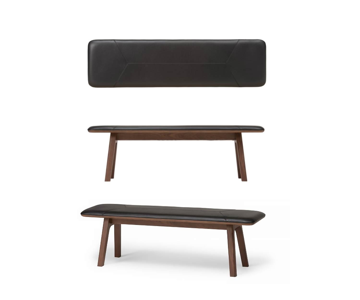 Conde House Banc Ten Design en noyer rembourré de cuir noir