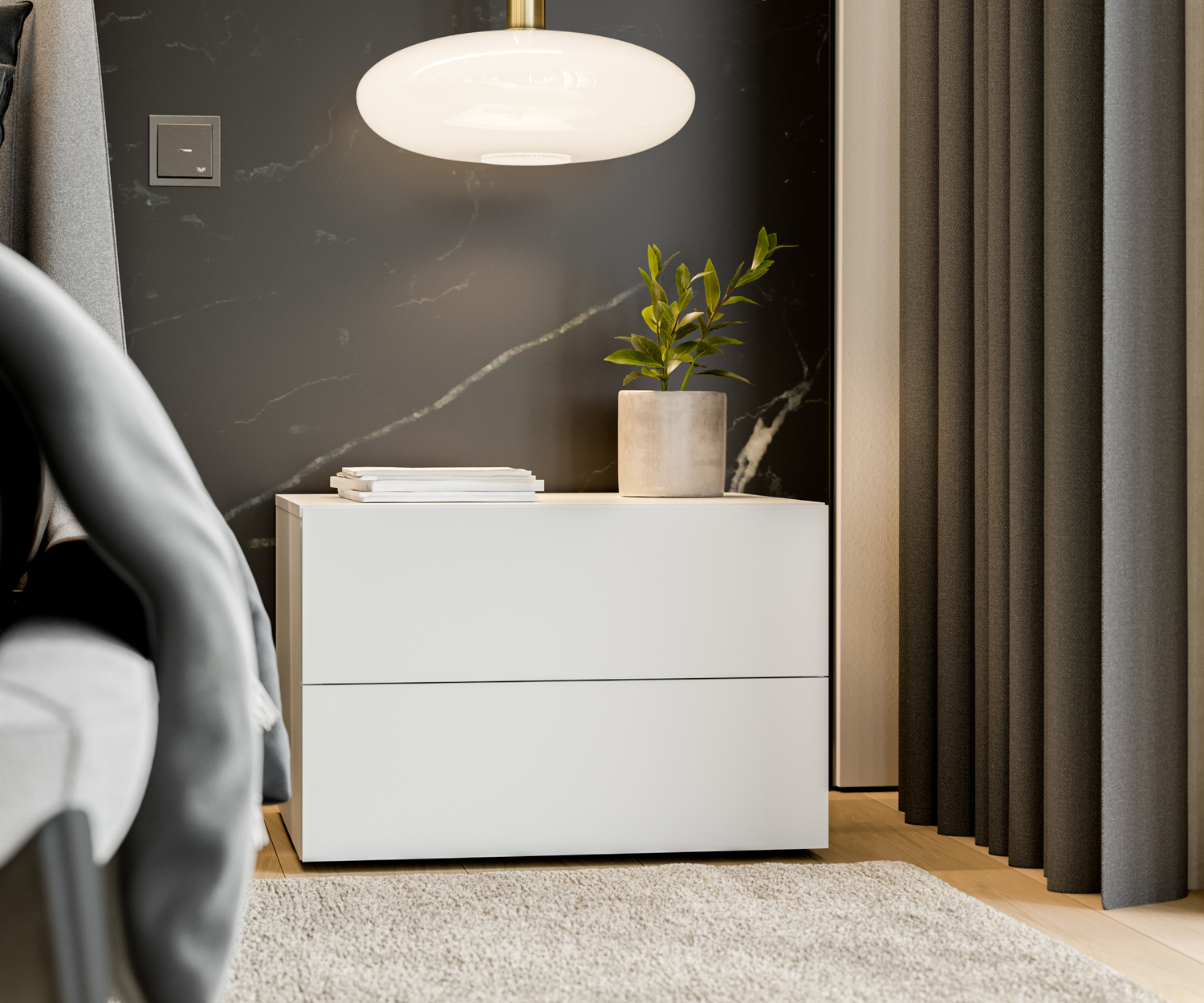 Design Nachttisch weiss ohne Griffe