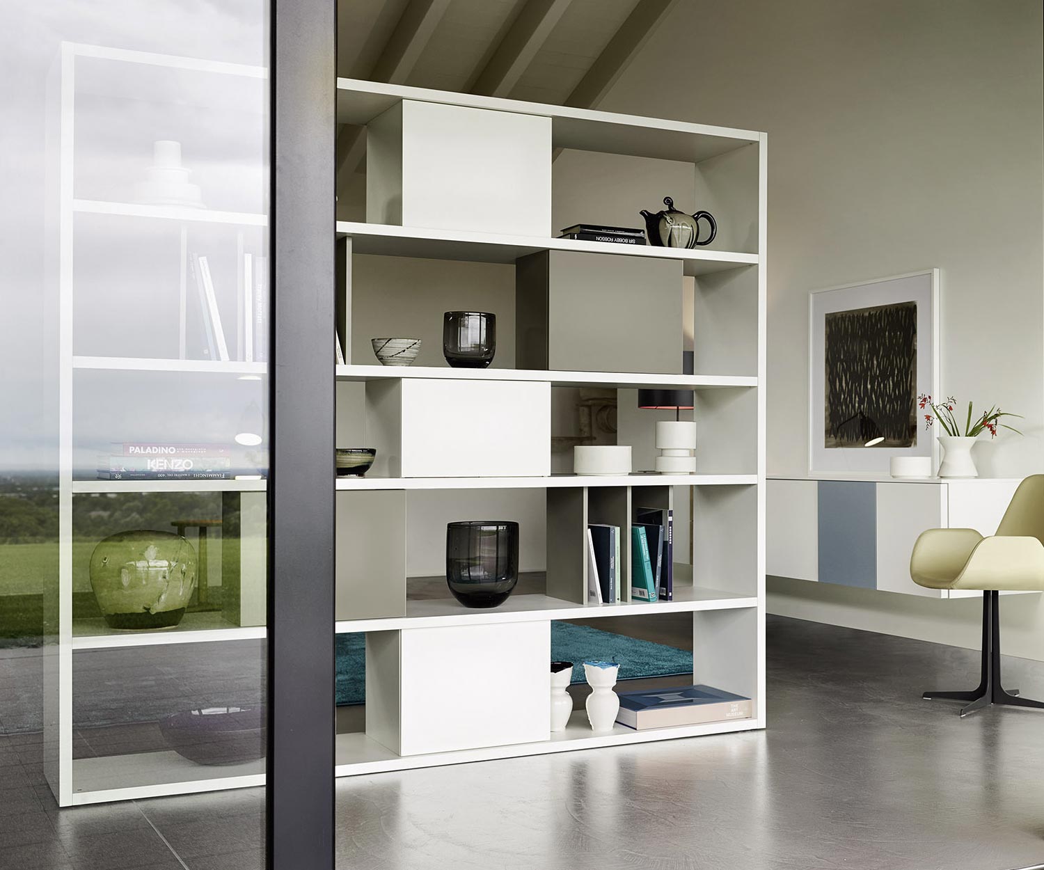 Exklusives Livitalia Design Standregal C92 Raumteiler Weiß 