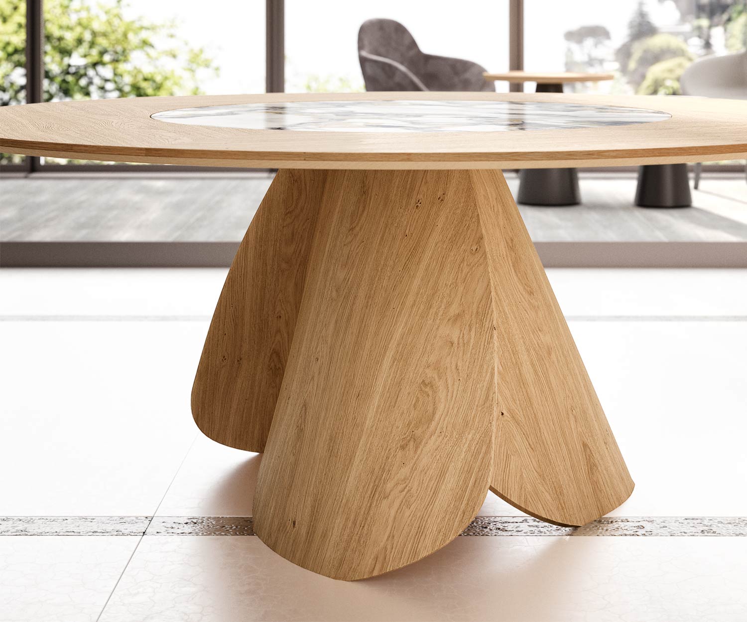 Ozzio Veliero T314 Design Runder Esstisch Eiche Carbone Emperador