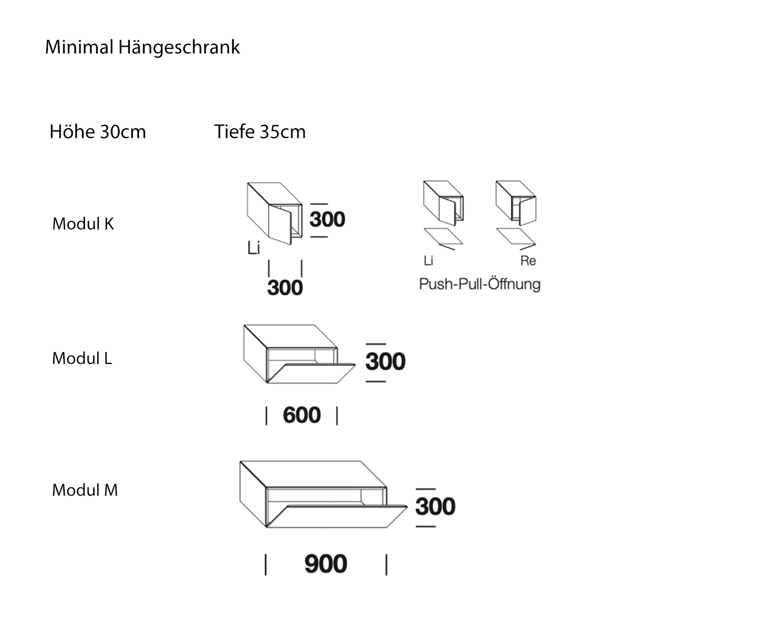 Hängeschrank Minimal geschlossene Varianten cm Angaben