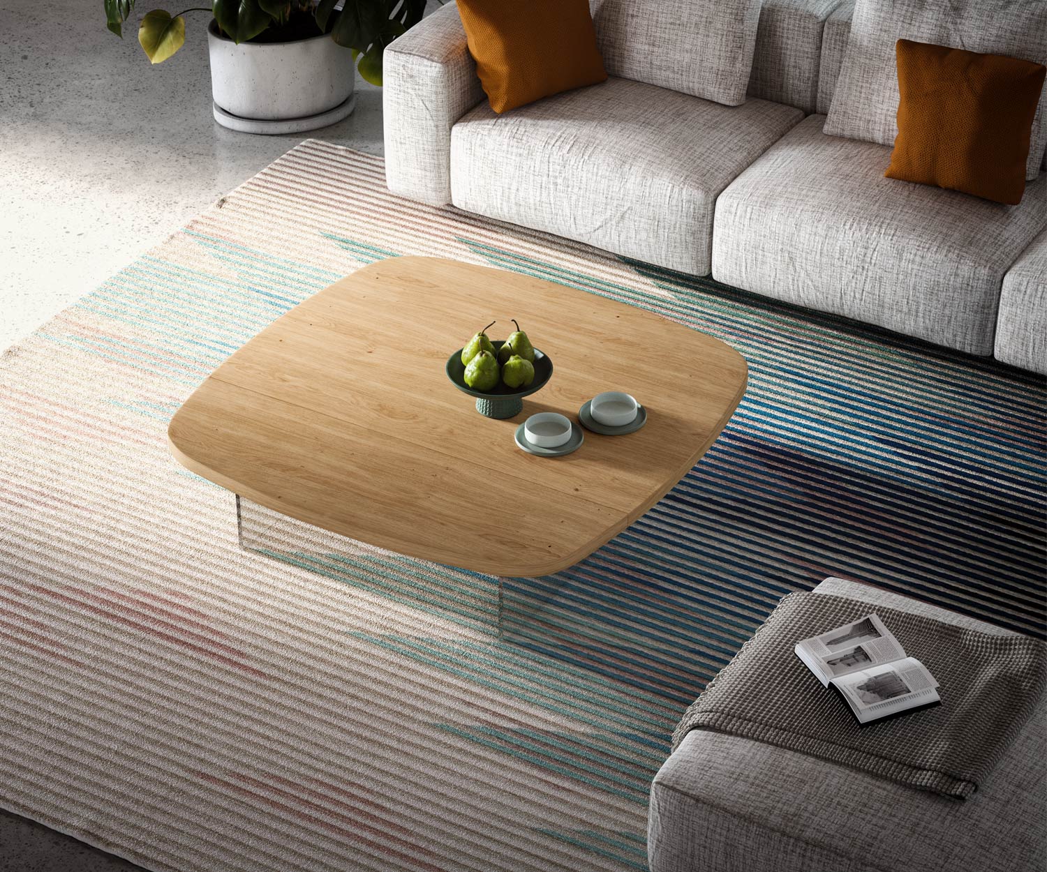 Design salontafel glazen poten houten tafelblad