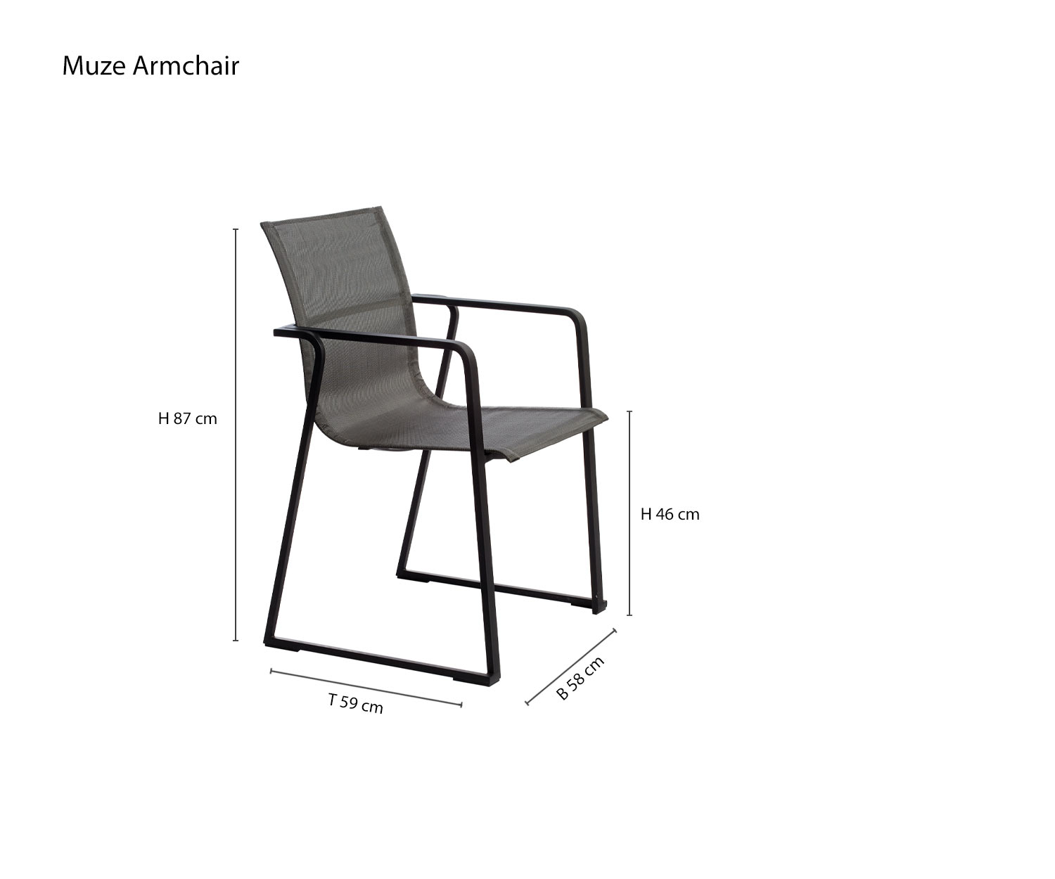 Oasiq Muze fauteuil Afmetingen Schetsen Maten