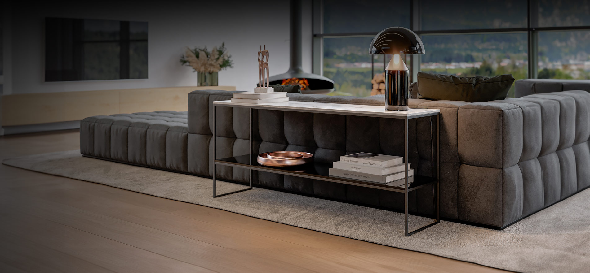 Box Design Couchtisch mit Marmor Glas Calacatta Weiss