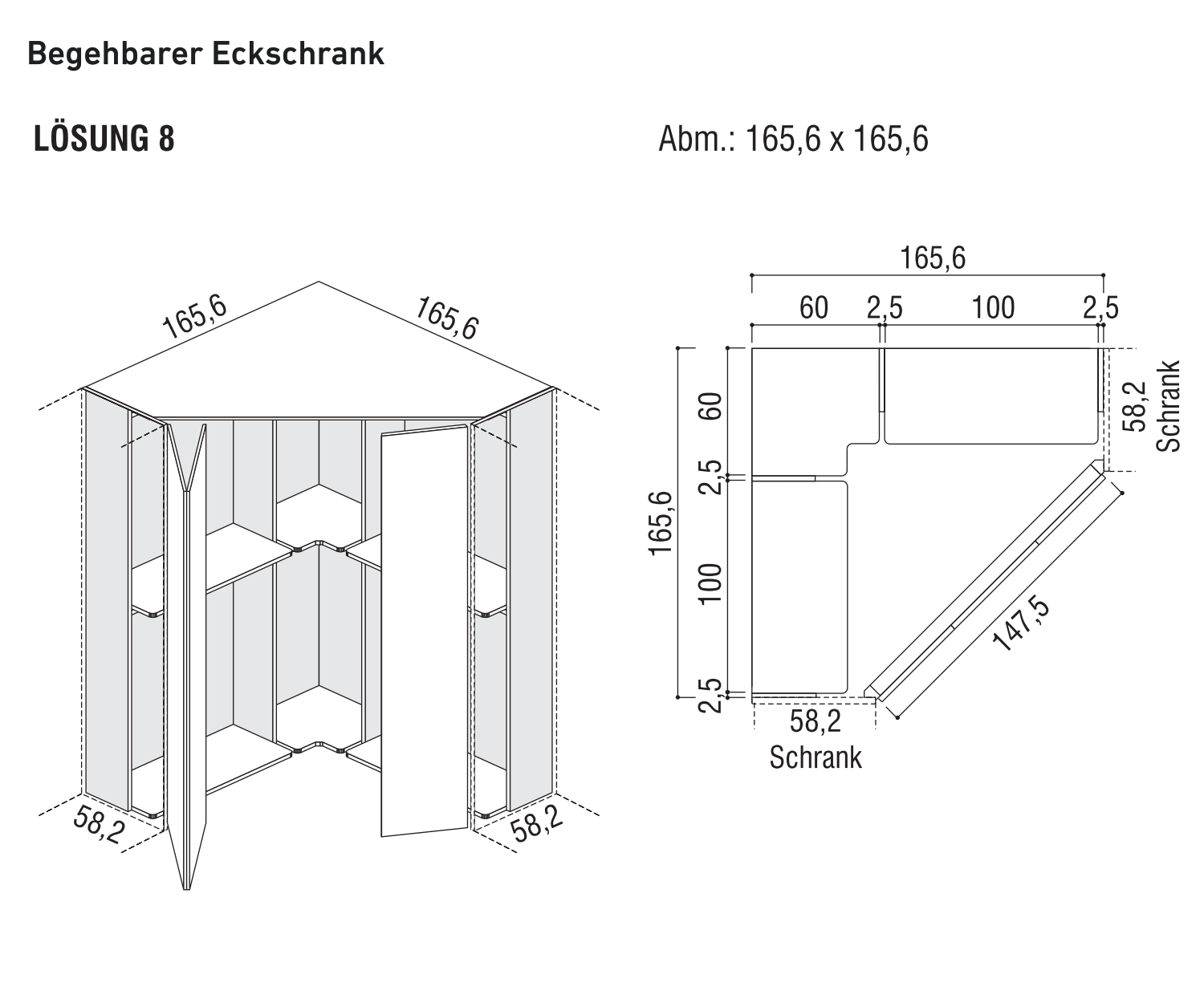 Inloophoekkast Alfa YNCA 165x165 cm